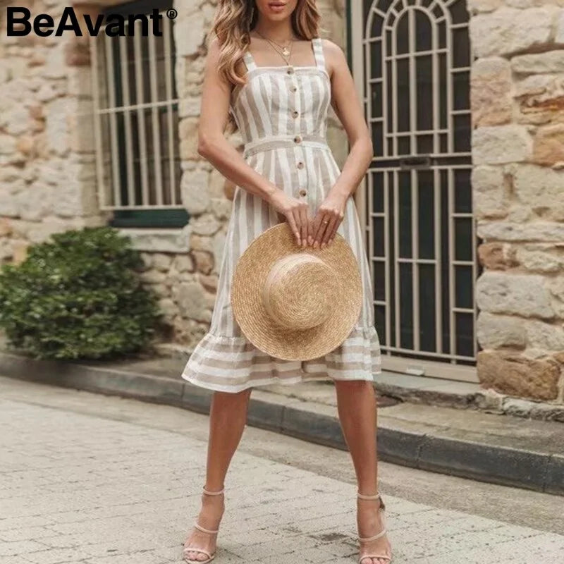 BeAvant Casual striped linen cotton dress women Button strap beach sumSummer Style Elevate your summer wardrobe with our striped linen cotton dress. Perfect for casual outings or beach days, its button strap and backless design exude aBeAvant Casual striped linen cotton dress women Button strap beach summer dress 2019 Sexy backless midi ladies dresses vestidosBeAvant Casual striped linen cotton dress women Button strap beach summer dress 2019 Sexy backless midi ladies dresses vestidos