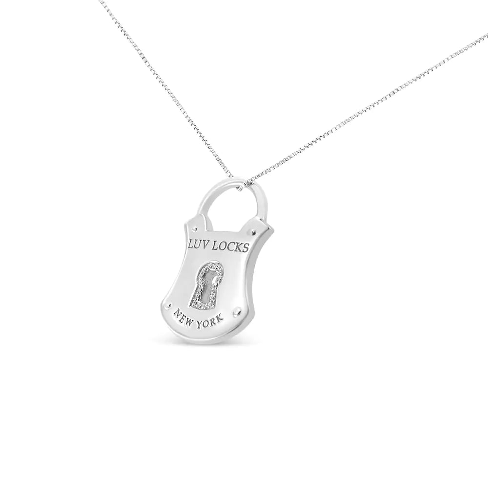 Sterling Silver Diamond Lock Pendant 18" Necklace