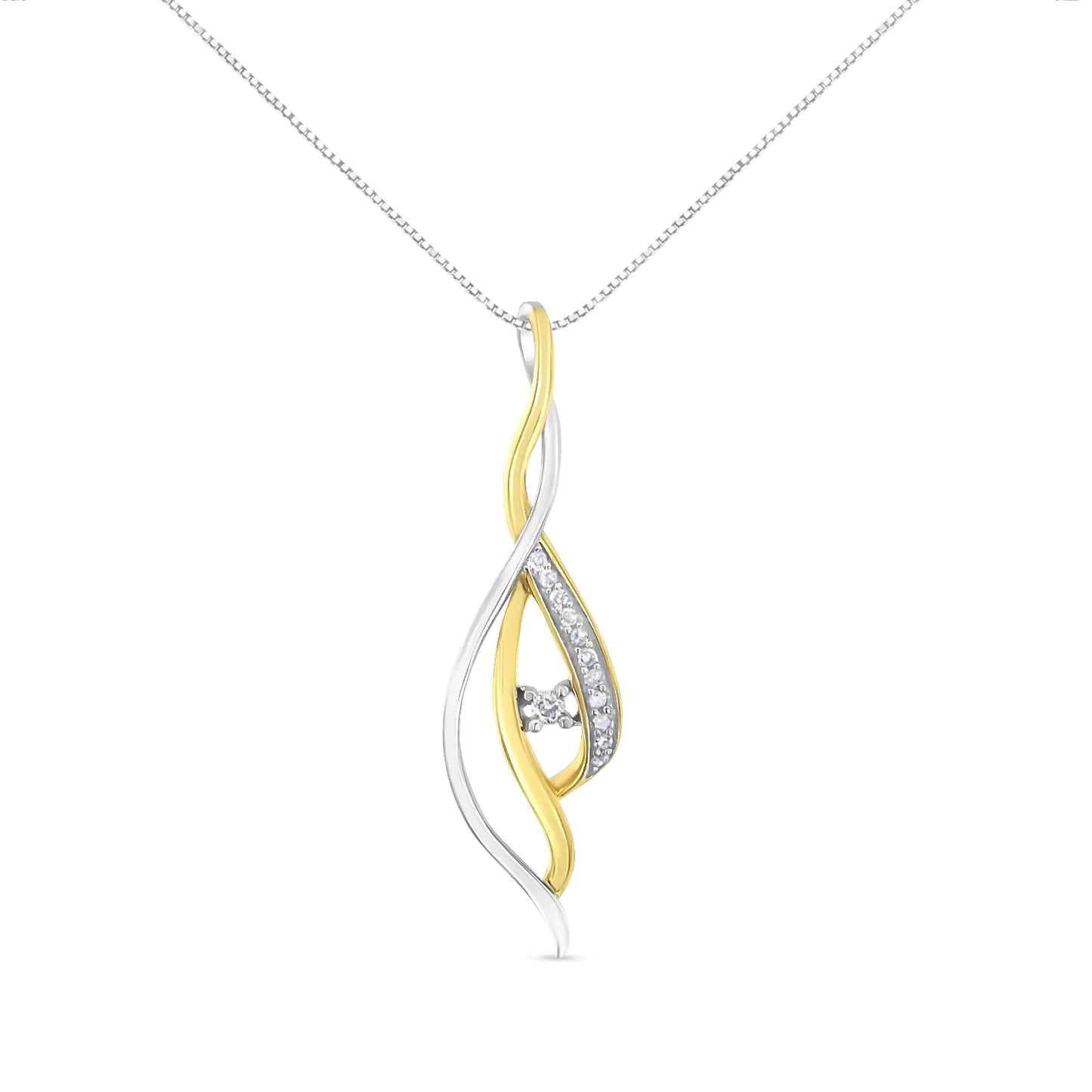 White and yellow gold diamond accent pendant necklace with 18-inch chain.