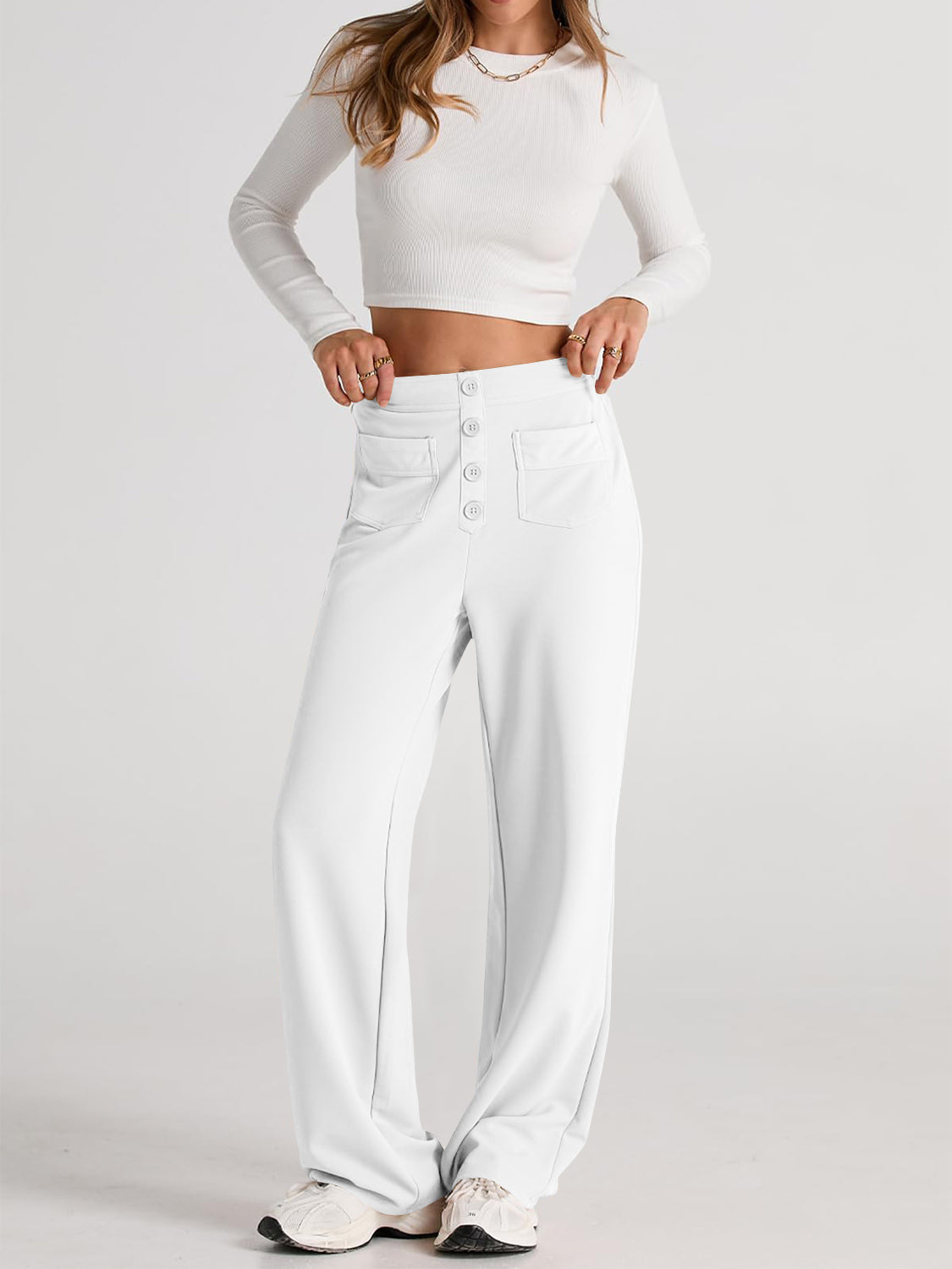 High Waist Wide Leg PantsFeatures: Pocketed
Sheer: Opaque
Material composition: 95% polyester, 5% spandex
Care instructions: Machine wash cold. Tumble dry low.
Imported
Product Measurements High Waist Wide Leg PantsPantsHigh Waist Wide Leg Pants