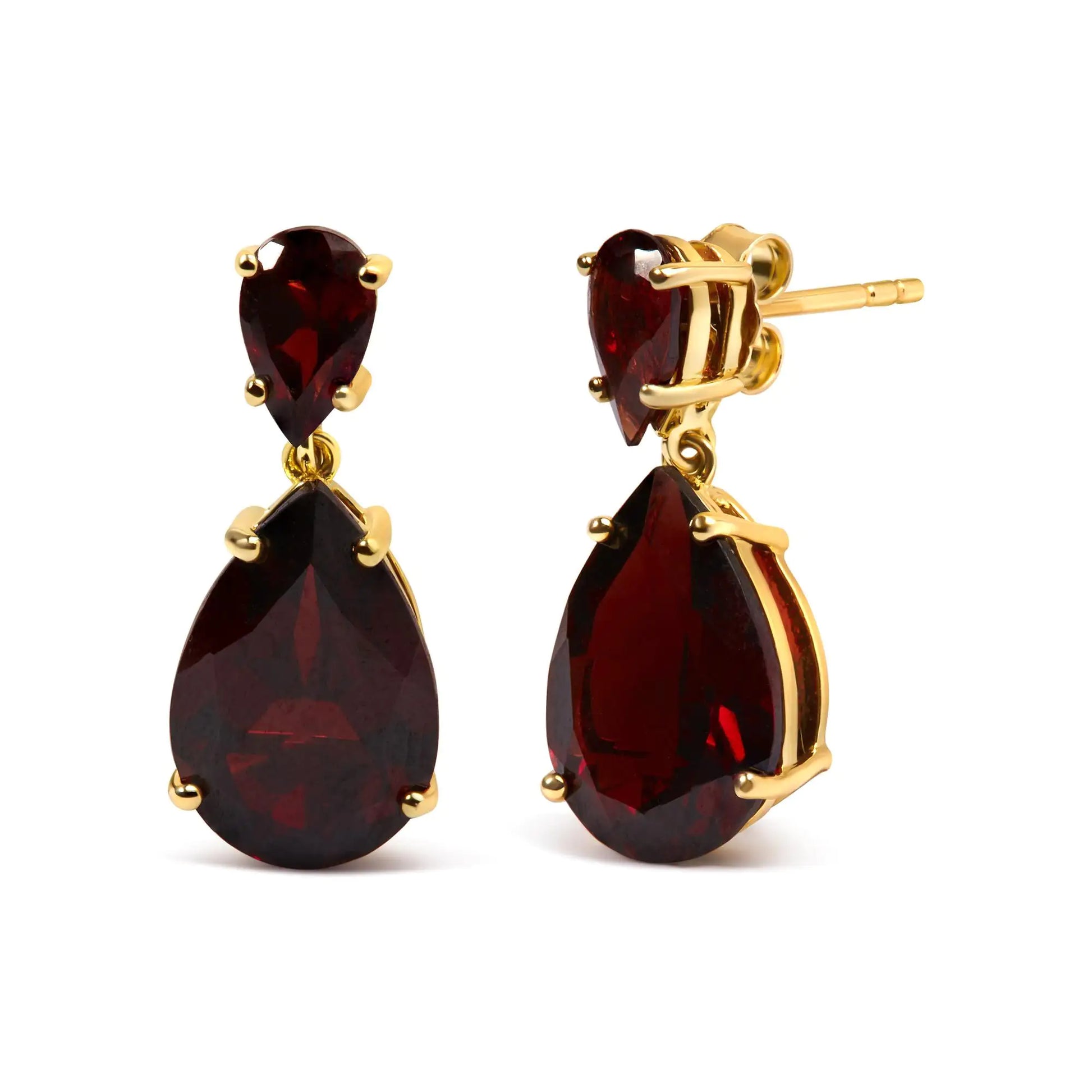 Red Garnet Drop Earrings for Women - 10K Gold Plated Sterling Silver