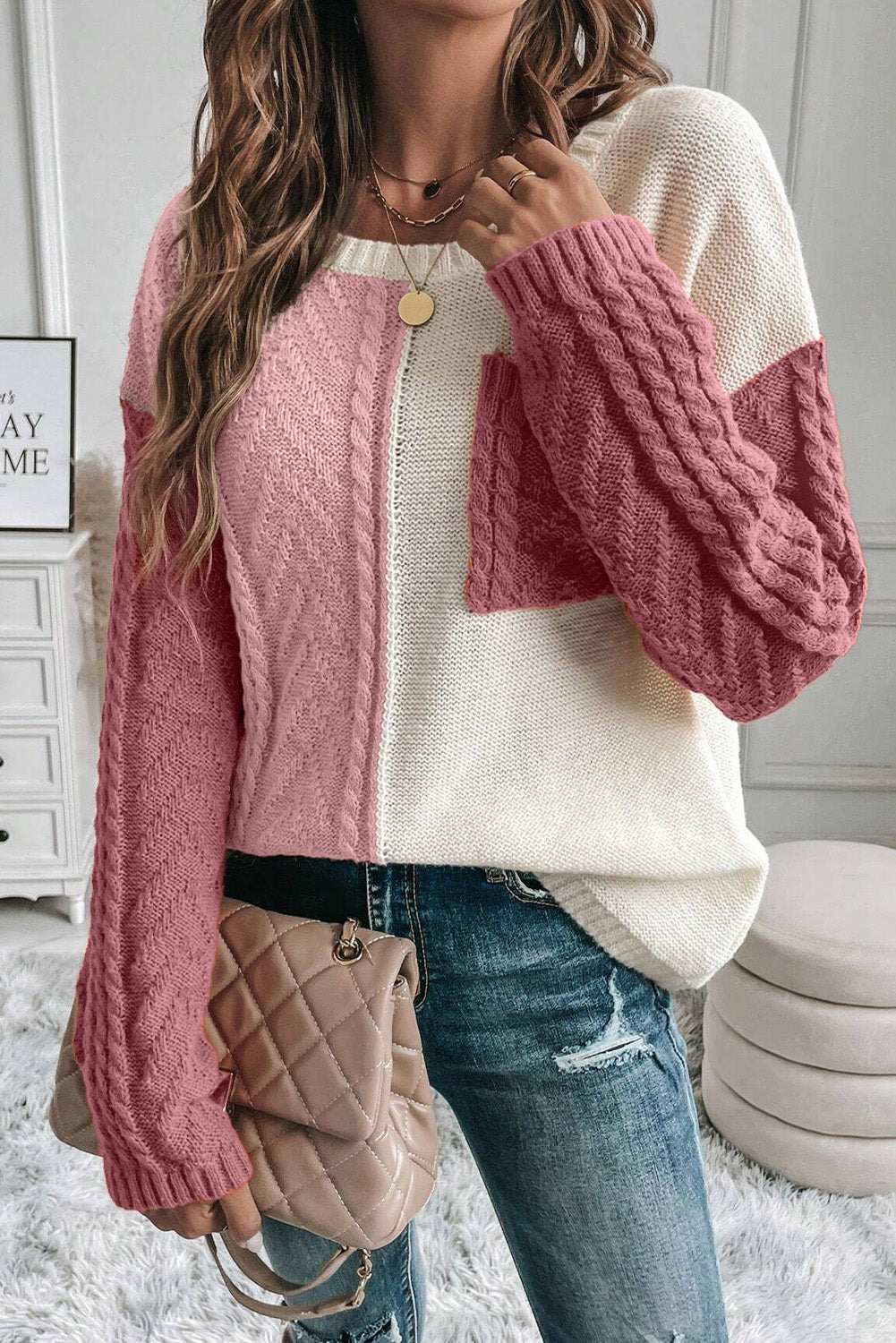 Color Block Round Neck Long Sleeve SweaterFeatures: Pocketed
Stretch: Slightly stretchy
Material composition: 65% acrylic, 35% polyamide
Care instructions: Machine wash cold. Tumble dry low.
Imported
ProductColor Block Round Neck Long Sleeve SweaterColor Block Round Neck Long Sleeve Sweater