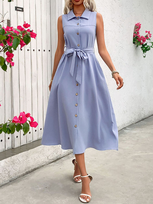 Sleeveless Dresses for Women - Perfee Collared Neck Dress