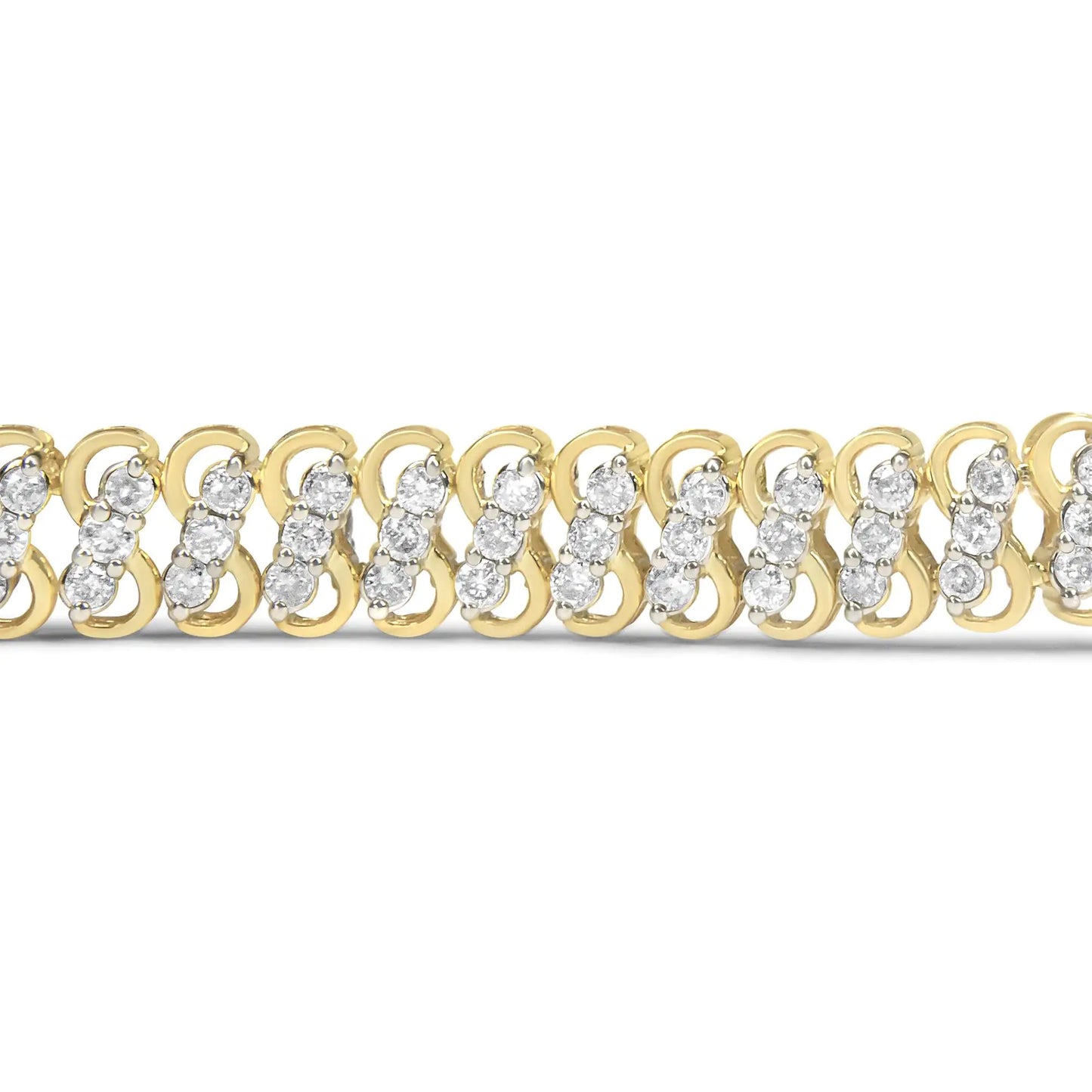 10K Yellow Gold Triple-Row Diamond Tennis Bracelet – 4.00 CaratsDazzle with this 10K Yellow Gold Triple-Row Diamond Tennis Bracelet, showcasing 4.00 carats of radiant diamonds arranged in a luxurious three-row design. The brillia10K Yellow Gold Triple-Row Diamond Tennis Bracelet – 4Bracelet10K Yellow Gold Triple-Row Diamond Tennis Bracelet – 4