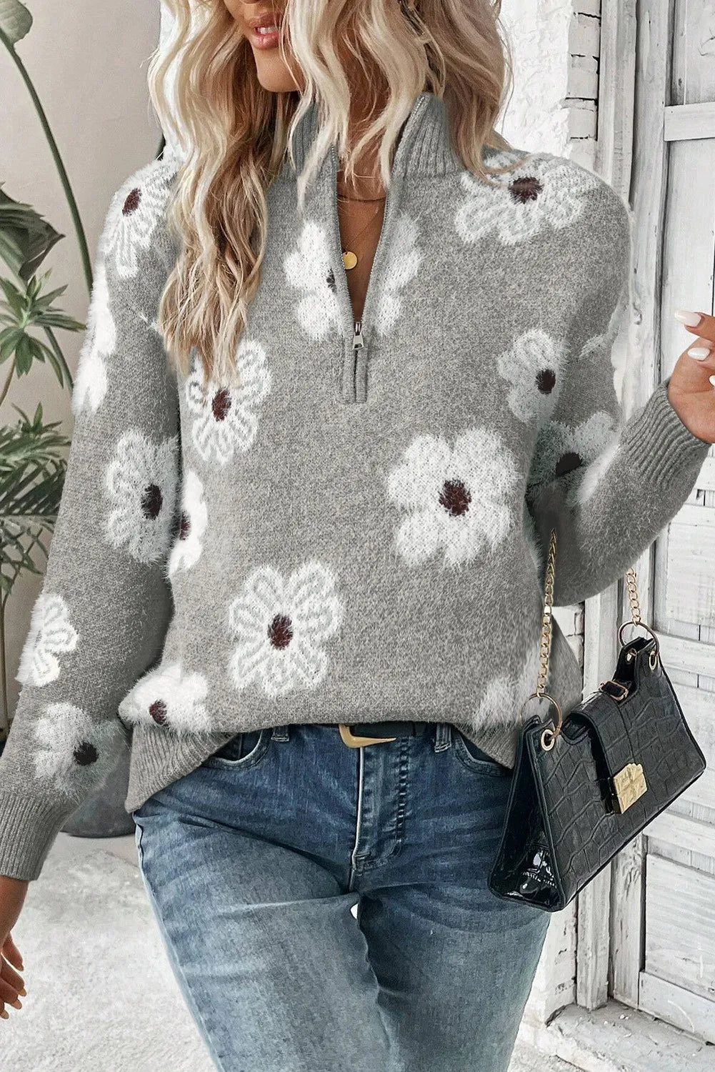 Flower Half Zip Long Sleeve SweaterFeatures: Basic style
Stretch: Slightly stretchy
Material composition: 42% acrylic, 30% polyester, 28% polyamide
Care instructions: Machine wash cold. Tumble dry lowFlower Half Zip Long Sleeve SweaterFlower Half Zip Long Sleeve Sweater