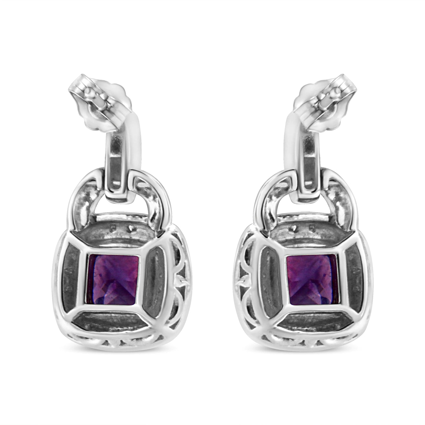 .925 Sterling Silver 8MM Amethyst & Diamond Accent Halo Dangle EarringAdd a touch of elegance with these .925 sterling silver dangle earrings featuring 8MM natural cushion-shaped amethyst stones surrounded by a halo of diamond accents.925 Sterling Silver 8MM Amethyst & Diamond Accent Halo Dangle Earrings –Earrings925 Sterling Silver 8MM Amethyst & Diamond Accent Halo Dangle Earrings –