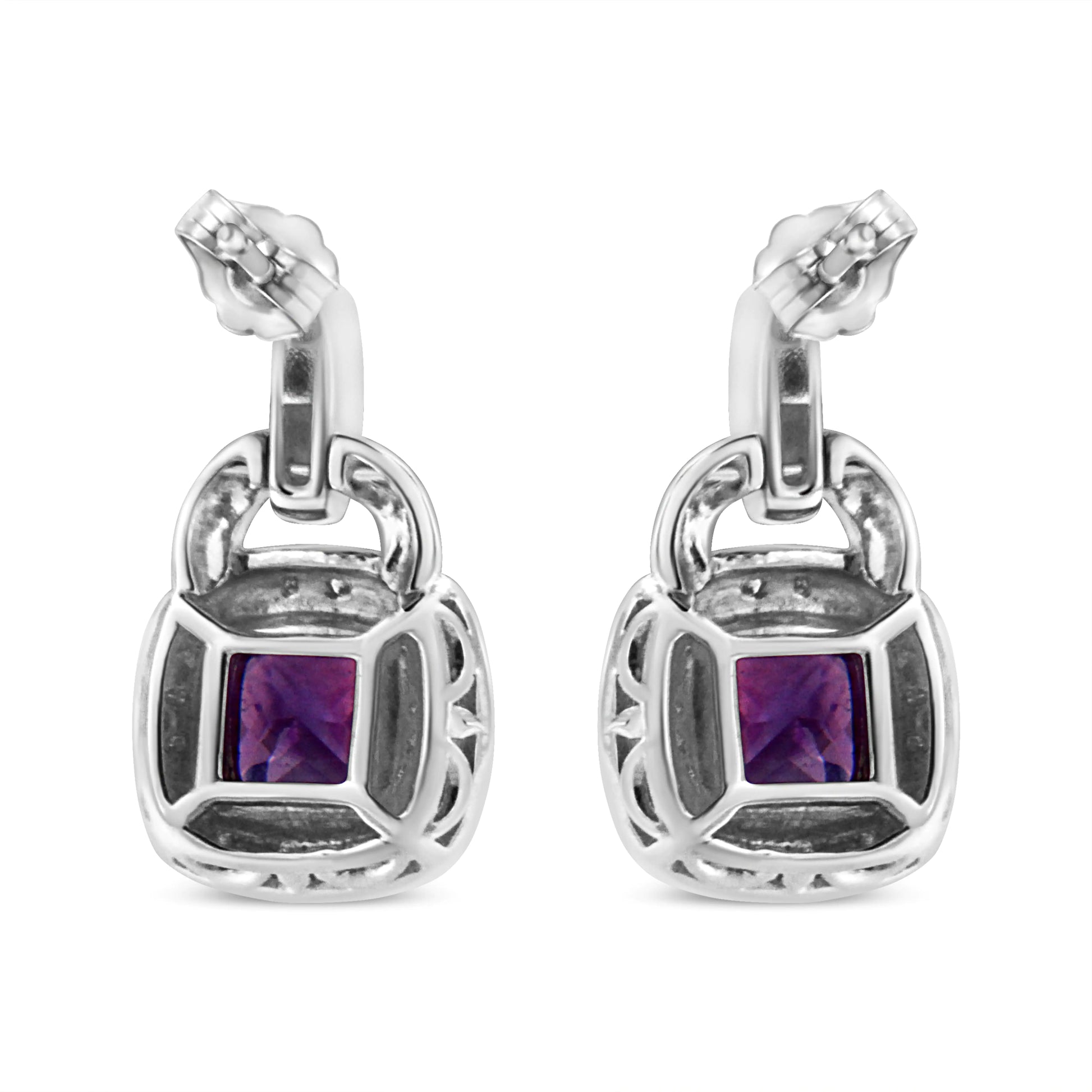 .925 Sterling Silver 8MM Amethyst & Diamond Accent Halo Dangle EarringAdd a touch of elegance with these .925 sterling silver dangle earrings featuring 8MM natural cushion-shaped amethyst stones surrounded by a halo of diamond accents.925 Sterling Silver 8MM Amethyst & Diamond Accent Halo Dangle Earrings –Earrings925 Sterling Silver 8MM Amethyst & Diamond Accent Halo Dangle Earrings –