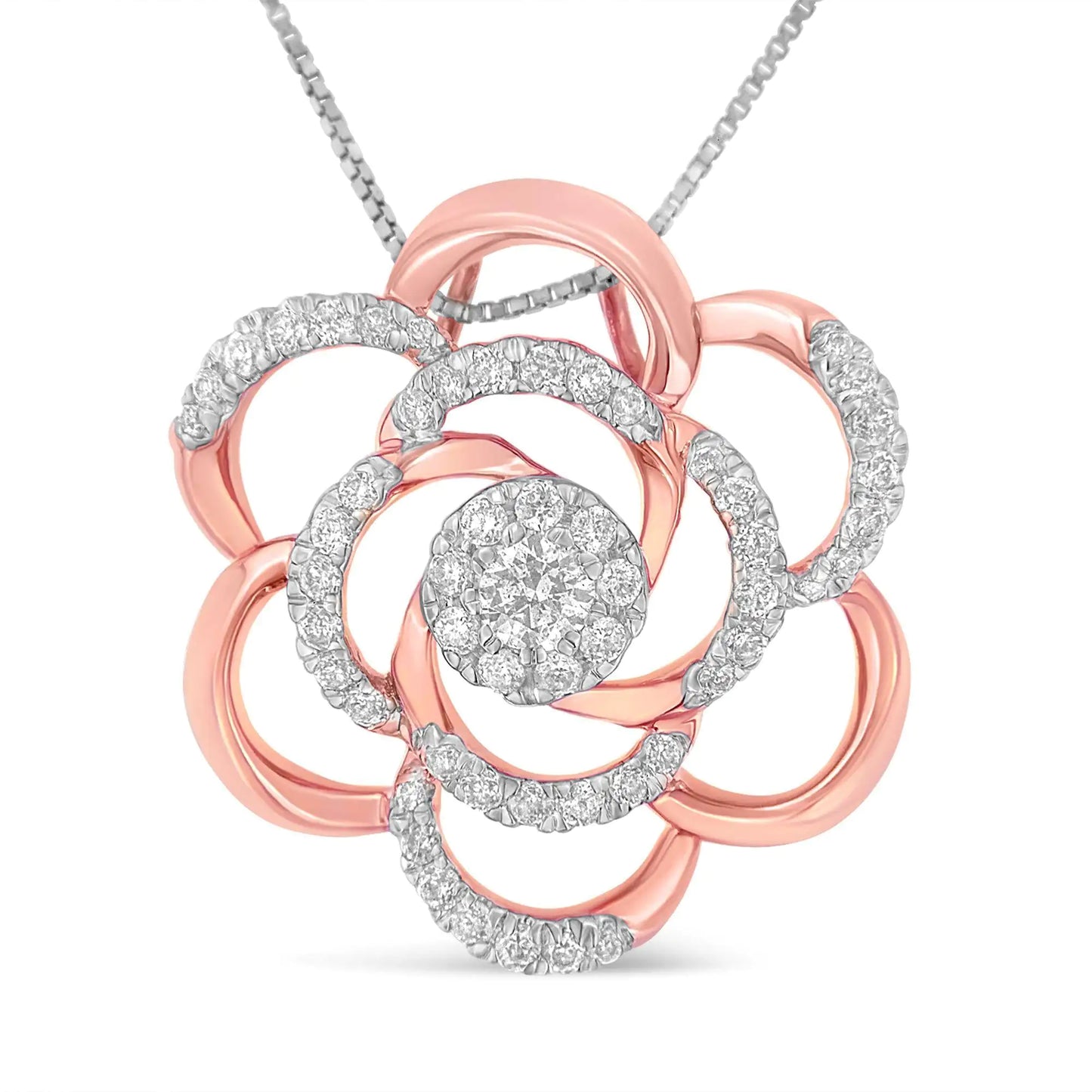 10K Rose Gold Plated Flower Accent Pendant Necklace with Diamonds