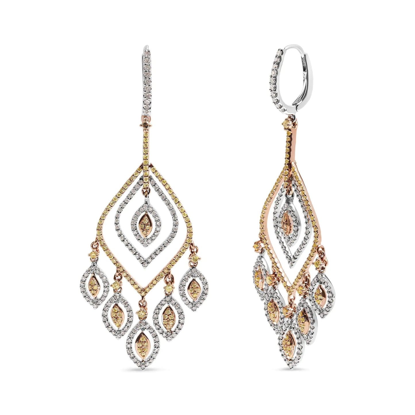 14K White and Rose Gold 2 1/2 Cttw Diamond Curved Rhombus Shape Drop aIntroducing a dazzling masterpiece that will leave you breathless! These exquisite 14K White and Rose Gold Diamond Earrings boast a remarkable 2 1/2 carat total weig14K White14K White