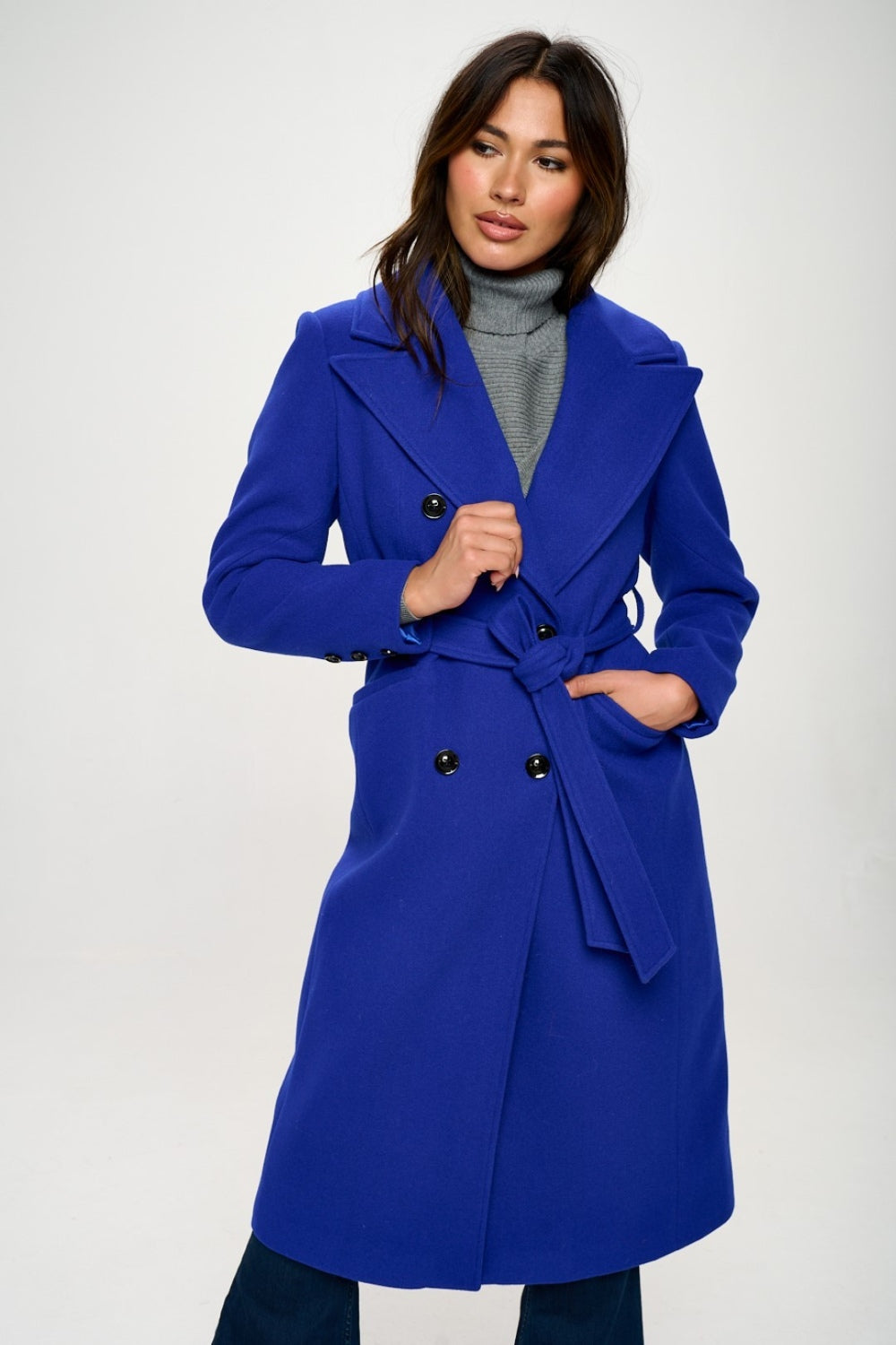 Coalition LA Double-Breasted Longline Coat with BeltThis double-breasted longline coat with belt is a sophisticated and stylish outerwear option. The double-breasted design adds a timeless and elegant touch to the coaCoalition LA Double-Breasted Longline CoatCoalition LA Double-Breasted Longline Coat