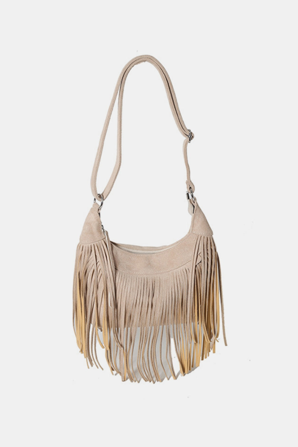 Suede Fringe Adjustable Strap Shoulder BagBag size: Small
Material: Suede
Imported
Product measurements:
Length 9.8 in, Width 3.1 in, Height 7.1 in, Weight 15.9 ozbag strapbag strap