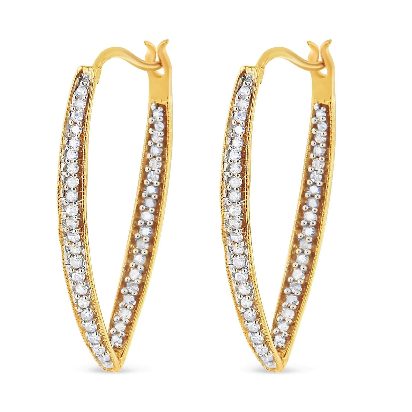 14K Yellow Gold 1/2 Cttw Diamond Inside Out Hoop Earrings for Women (IDazzle with these glamorous 14k yellow gold inside-out hoop earrings, featuring 1/2 ct of round-cut diamonds. Prong-set diamonds line the inner and outer curves of t14K Yellow Gold 12 Cttw Diamond Inside14K Yellow Gold 12 Cttw Diamond Inside