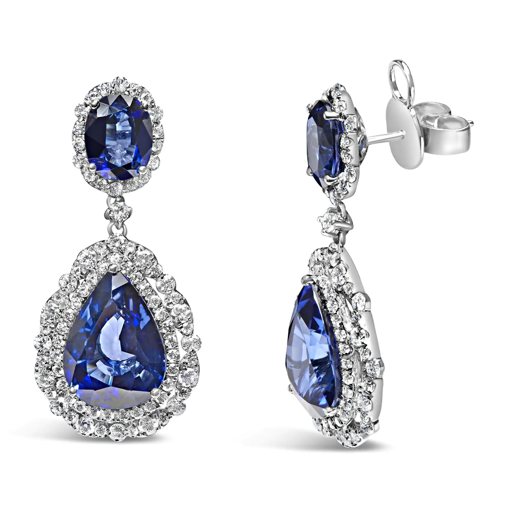 Drop Earrings for Women - 18K White Gold Sapphire Diamond