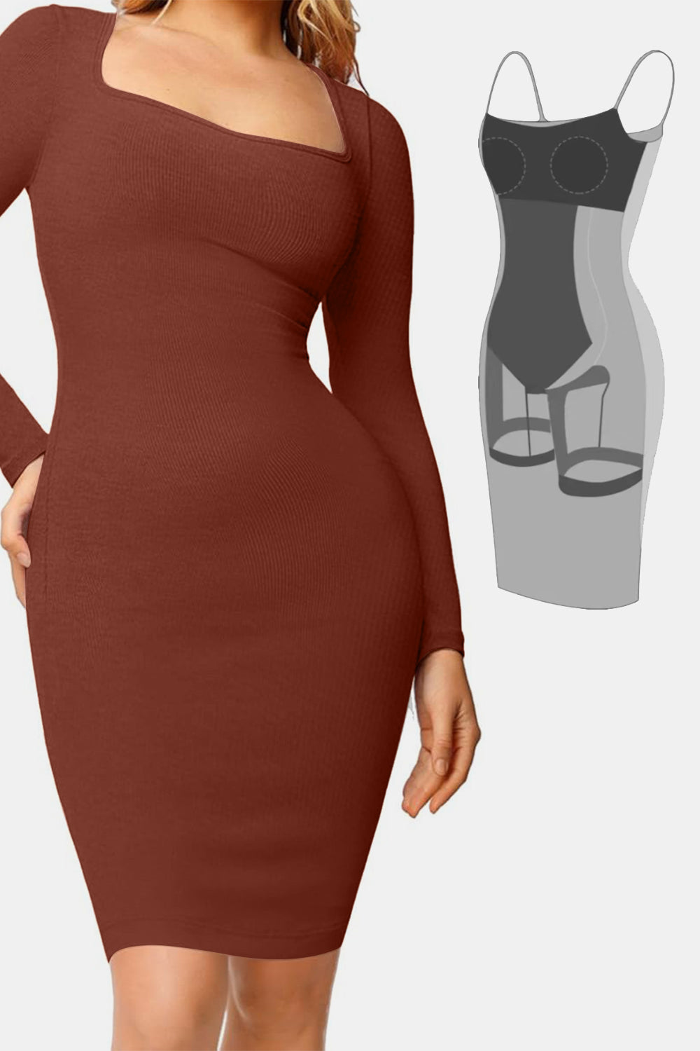 Basic Bae Full Size Built-In Shapewear Square Neck Long Sleeve DressFeatures: Basic style
Sheer: Opaque
Stretch: Highly stretchy
Body: Lined
Material composition: EXTERIOR : 92% modal, 8% spandex LINNING : 62% polyamide, 38% elastaneShapewear Square Neck Long Sleeve DressShapewear Square Neck Long Sleeve Dress