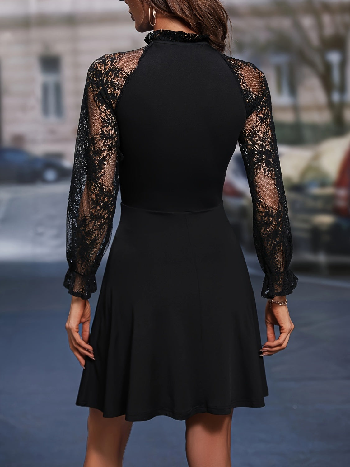 Lace Tie Neck Flounce Sleeve DressFeatures: Lace
Sheer: Semi-sheer
Stretch: No stretch
Body: Not lined
Material composition: 100% polyester
Care instructions: Machine wash cold. Tumble dry low.
ImporLace Tie Neck Flounce Sleeve DressLace Tie Neck Flounce Sleeve Dress