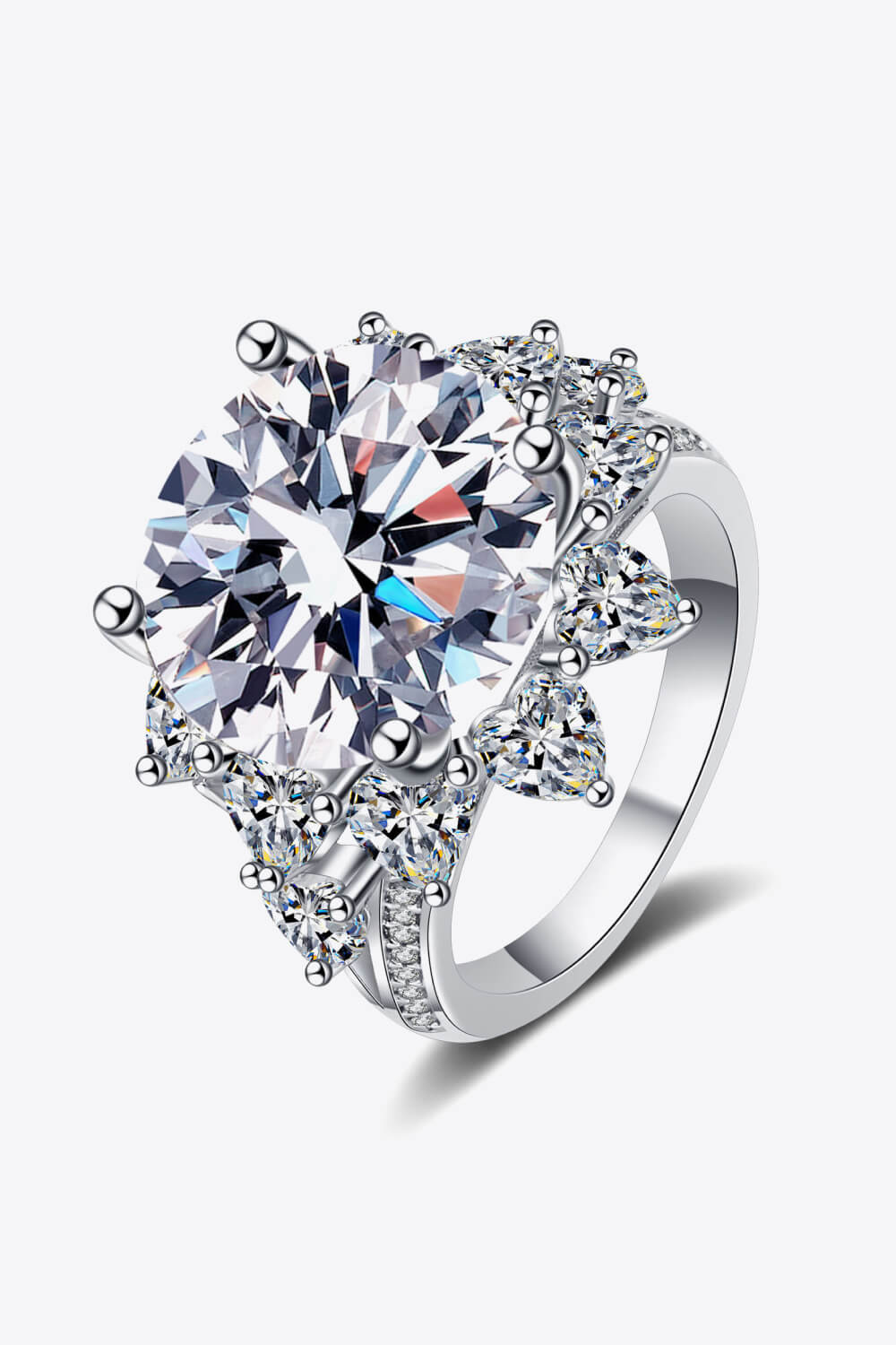 10 Carat Moissanite Flower-Shaped RingPicture style: Flat lay
Style: Modern, minimalist
Appearance: Flower
Material: 925 sterling silver, moissanite, rhodium-plated
Craft: Polished
Care: Avoid wearing du10 Carat Moissanite Flower-Shaped RingRing10 Carat Moissanite Flower-Shaped Ring