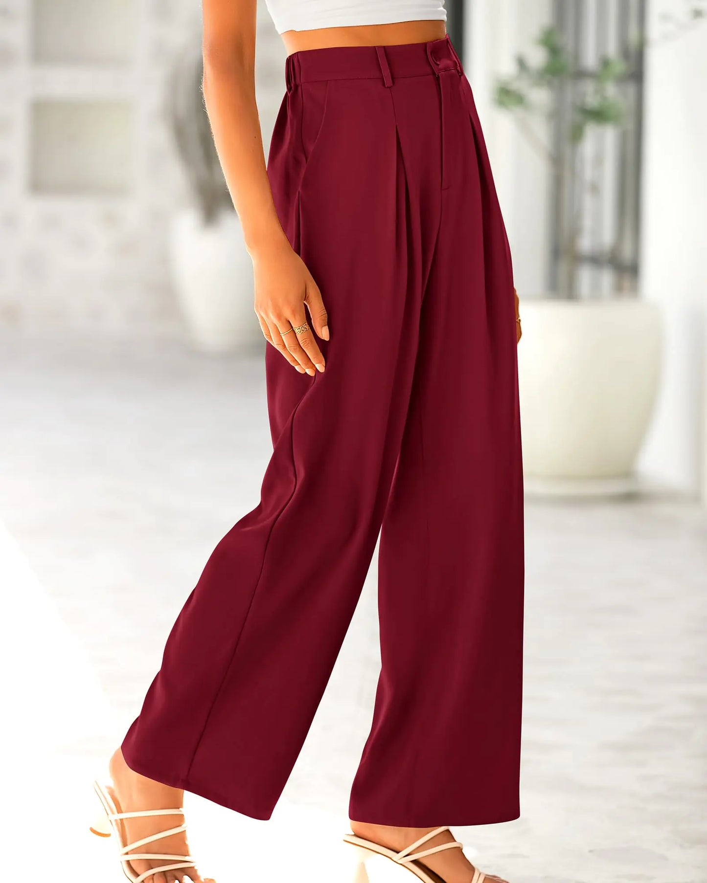 Women’s High Waist Wide Leg Palazzo Pants – Business Casual Trousers with Pockets