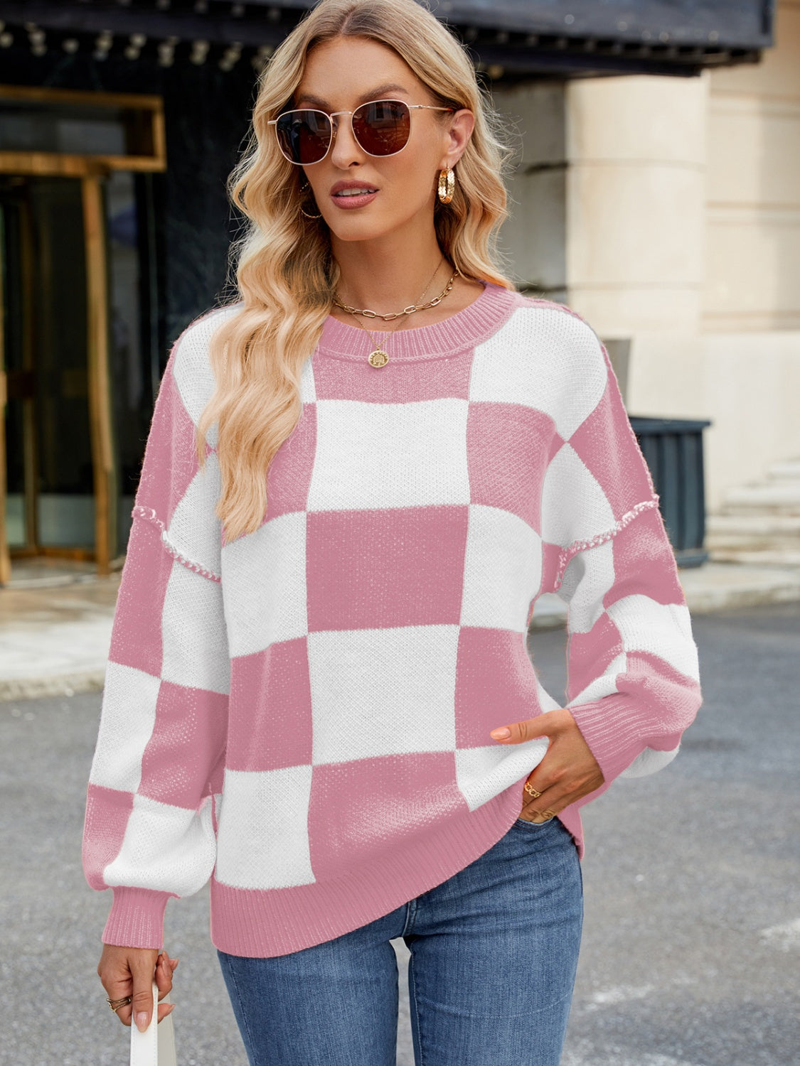 Checkered Round Neck Long Sleeve SweaterFeatures: Basic style
Stretch: Slightly stretchy
Material composition: 100% acrylic
Care instructions: Machine wash cold. Tumble dry low.
Imported
Product MeasuremenCheckered Round Neck Long Sleeve SweaterCoatsCheckered Round Neck Long Sleeve Sweater