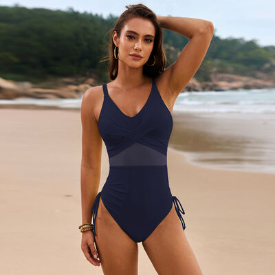 Drawstring Ruched V-Neck One-Piece SwimwearFeatures: Drawstring, Crisscross
Chest pad: Removable padding
Underwire: No underwire
Stretch: Stretchy
Material composition: 80% polyamide，20% elastane
Care instrucDrawstring RuchedDrawstring Ruched