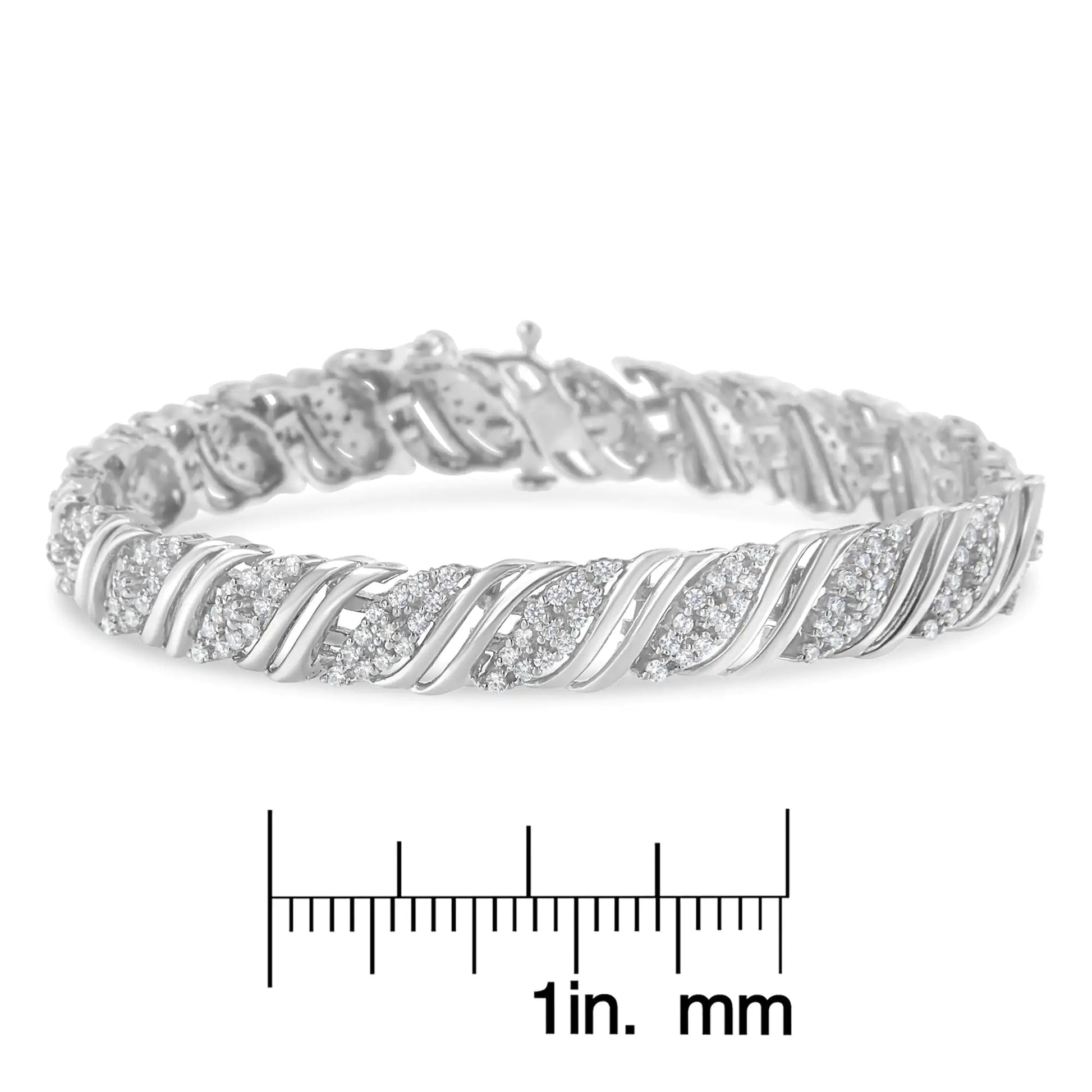 Sterling Silver Diamond Double Wrap S Curve Link BraceletThis beautiful sterling silver double wrap bracelet features 2 carats of natural, round-cut diamonds. The piece features an alternating pattern of a cascading designSterling Silver Diamond Double WrapSterling Silver Diamond Double Wrap