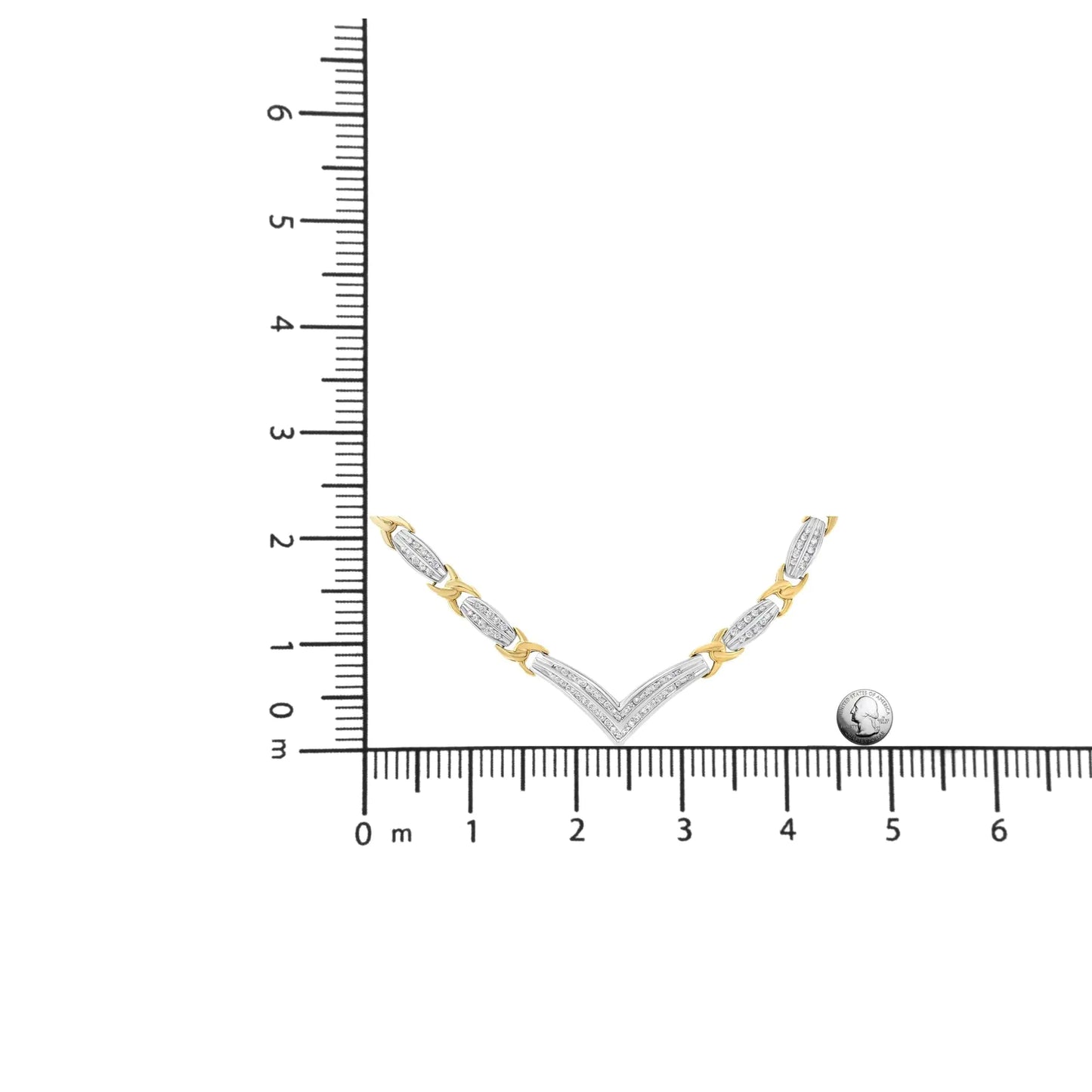 10K Yellow and White Gold 1.0 Cttw Round and Princess cut Diamond "V" Surprise her by presenting this beautiful neck piece. This elegant piece is crafted from alluring weaves of 14k white and yellow gold. Formed in an elegant V shape, White Gold 1NecklacesWhite Gold 1