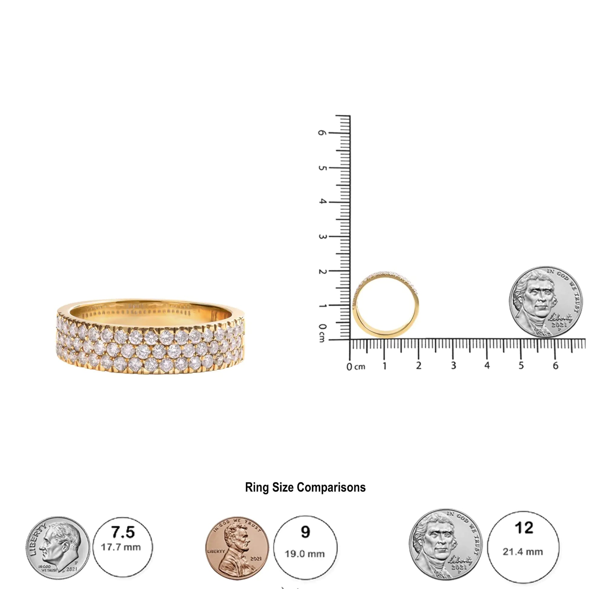 14K Yellow Gold Pave Set 3/4 cttw Multi Row Diamond Band Ring  (H-I CoIndulge in the exquisite allure of this captivating diamond band ring, handcrafted in lustrous 14K yellow gold. This radiant piece showcases a magnificent display of14K Yellow Gold Pave Set 34 cttw Multi Row Diamond Band Ring 14K Yellow Gold Pave Set 34 cttw Multi Row Diamond Band Ring 