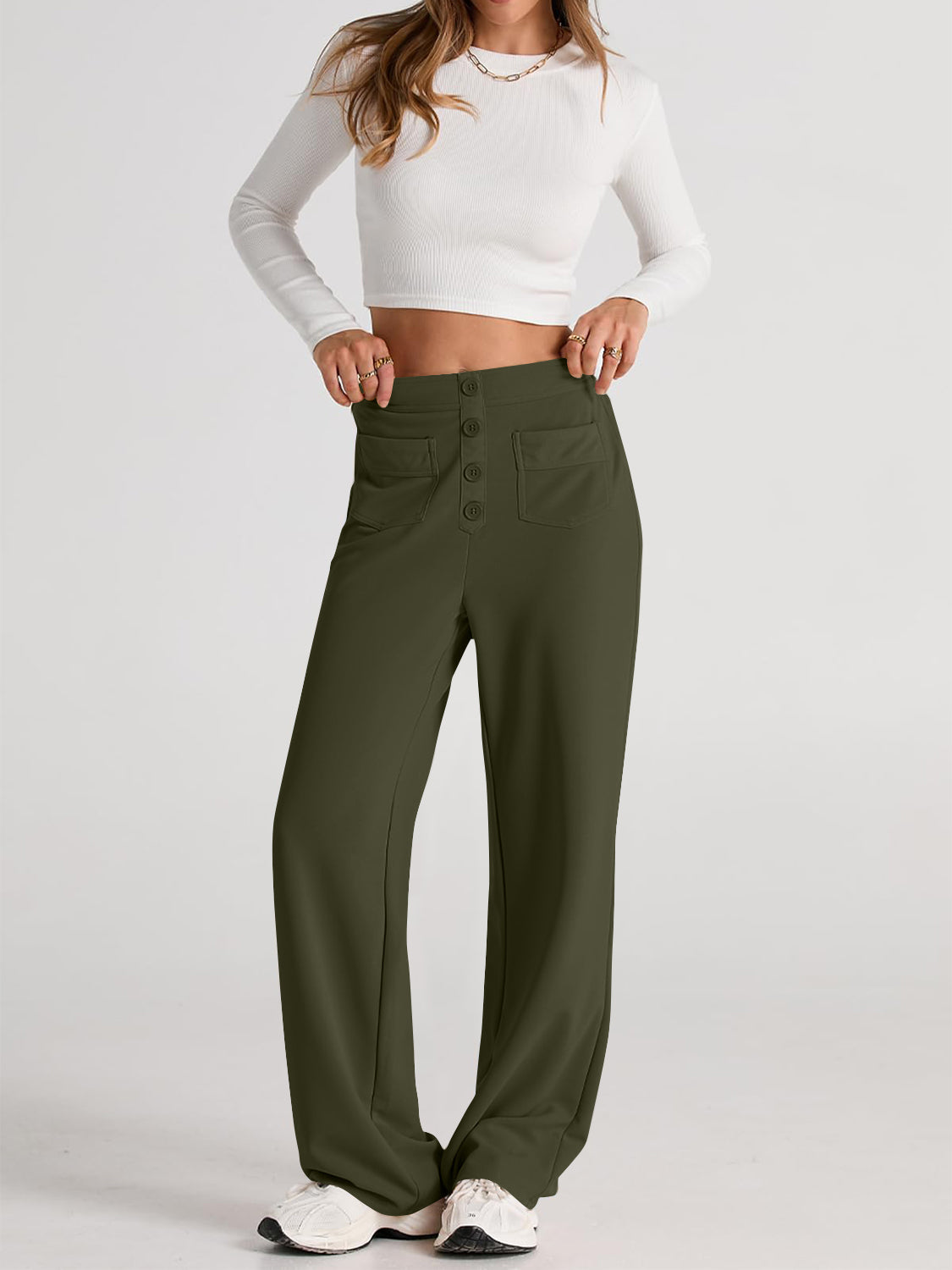 High Waist Wide Leg PantsFeatures: Pocketed
Sheer: Opaque
Material composition: 95% polyester, 5% spandex
Care instructions: Machine wash cold. Tumble dry low.
Imported
Product Measurements High Waist Wide Leg PantsPantsHigh Waist Wide Leg Pants