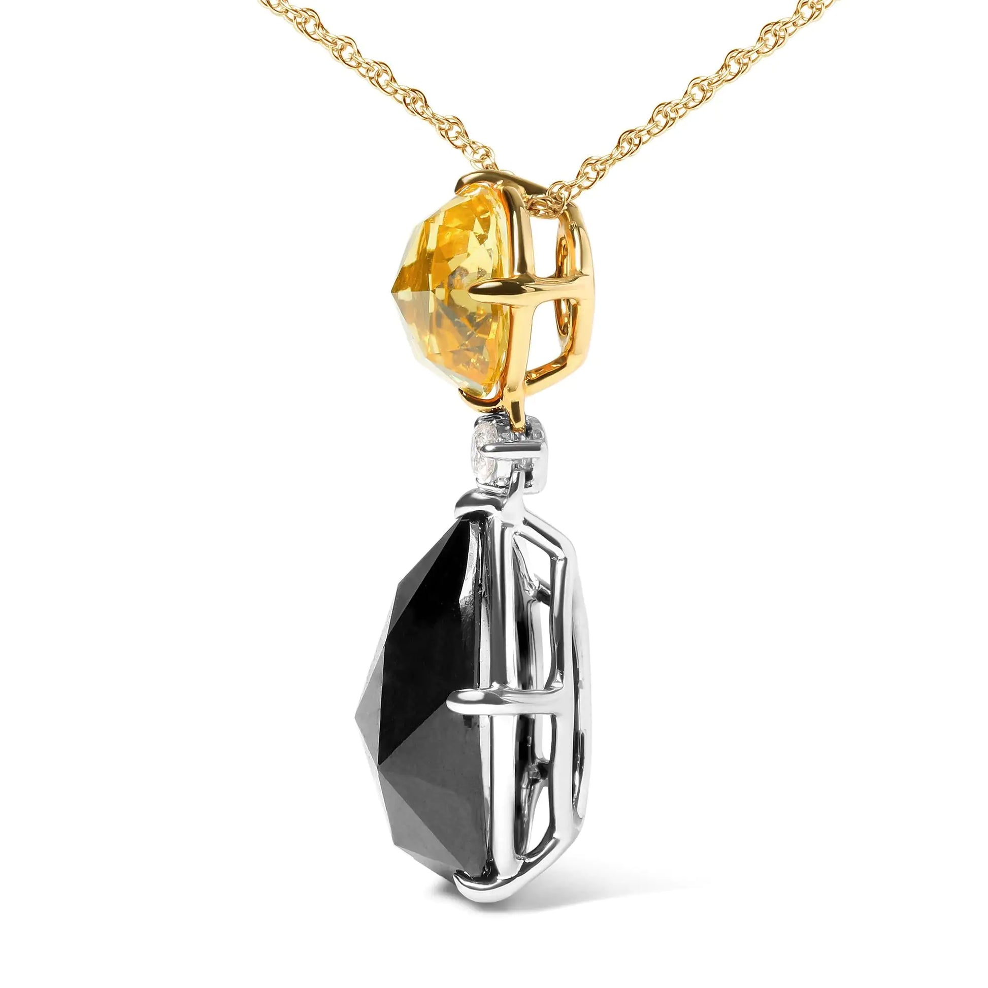 18K White and Yellow Gold Diamond Accent and Round Yellow Citrine and The mesmerizing beauty of this ravishing 18k white and yellow gold pendant necklace makes an elegant addition to any outfit choice. A master of good fortune, a 22x16Pear Cut Black Onyx Dangle Drop 18" Pendant NecklacePear Cut Black Onyx Dangle Drop 18" Pendant Necklace