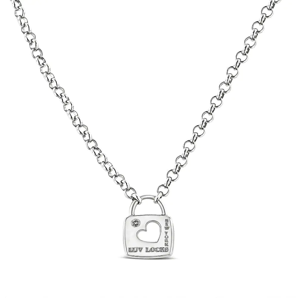 Sterling Silver Diamond Accent Open Heart Love Lock Pendant Necklace