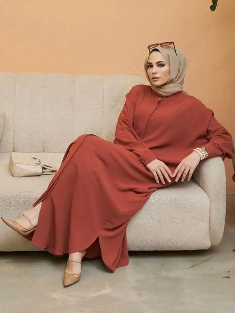 Fashion Single Breasted Muslim Dresses