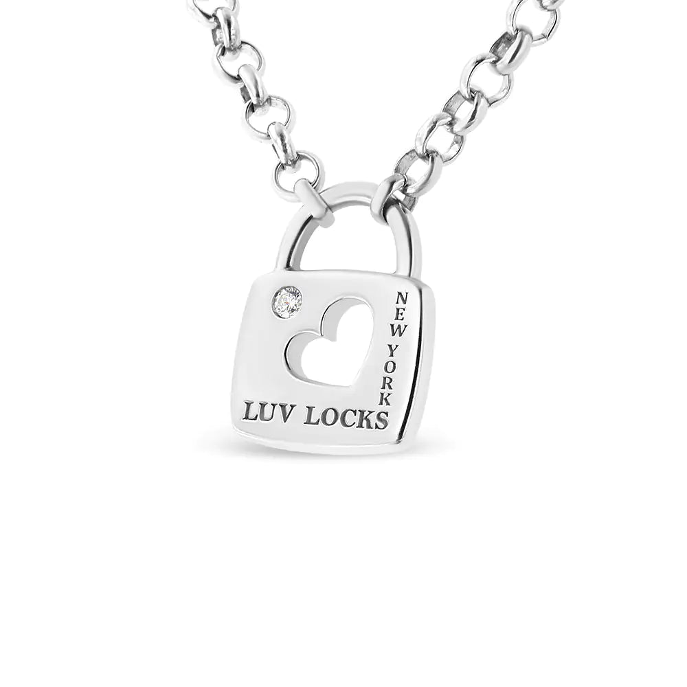 Sterling Silver Diamond Accent Open Heart Love Lock Pendant Necklace