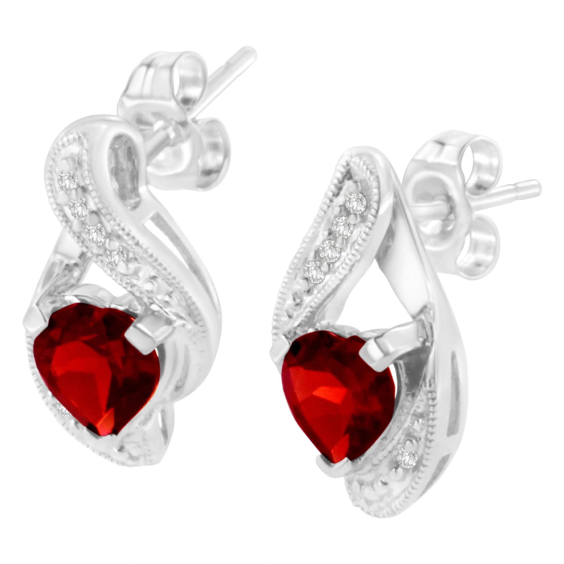 14KT White Gold 6x6mm Created Red Heart Garnet and Diamond Accent EarrFascinate your special one with the sparkling color of these Garnet and Diamond Earrings crafted in luminous 14 karat white gold. This elegant pair of earrings featu14KT White Gold 6x6mm Created Red Heart Garnet14KT White Gold 6x6mm Created Red Heart Garnet