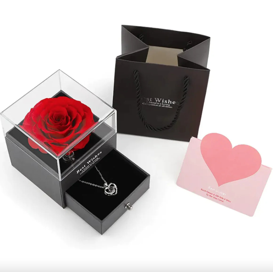 Acrylic Preserved Rose Jewelry Gift Box – Elegant Display for Jewelry Present your jewelry in a stunning and elegant way with the Acrylic Preserved Rose Jewelry Gift Box. Featuring a preserved rose at its center, this beautiful box comAcrylic Preserved Rose Jewelry Gift Box – Elegant DisplayJewelry BoxAcrylic Preserved Rose Jewelry Gift Box – Elegant Display