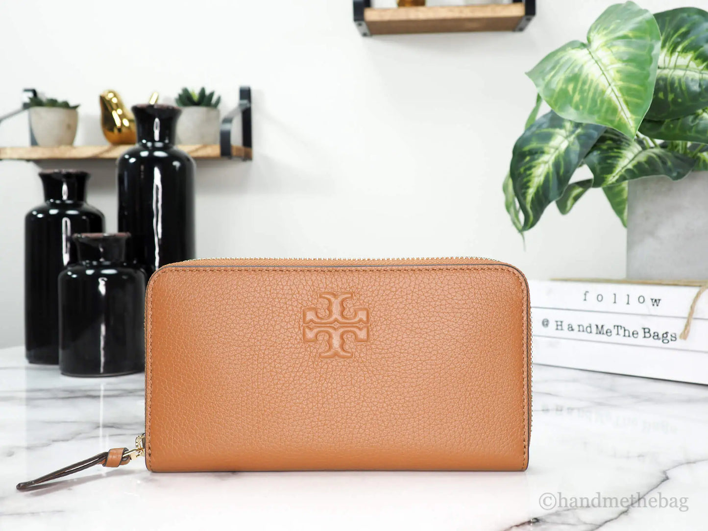 Tory Burch Thea Classic Tan Leather Zip Around Continental Clutch Wallet