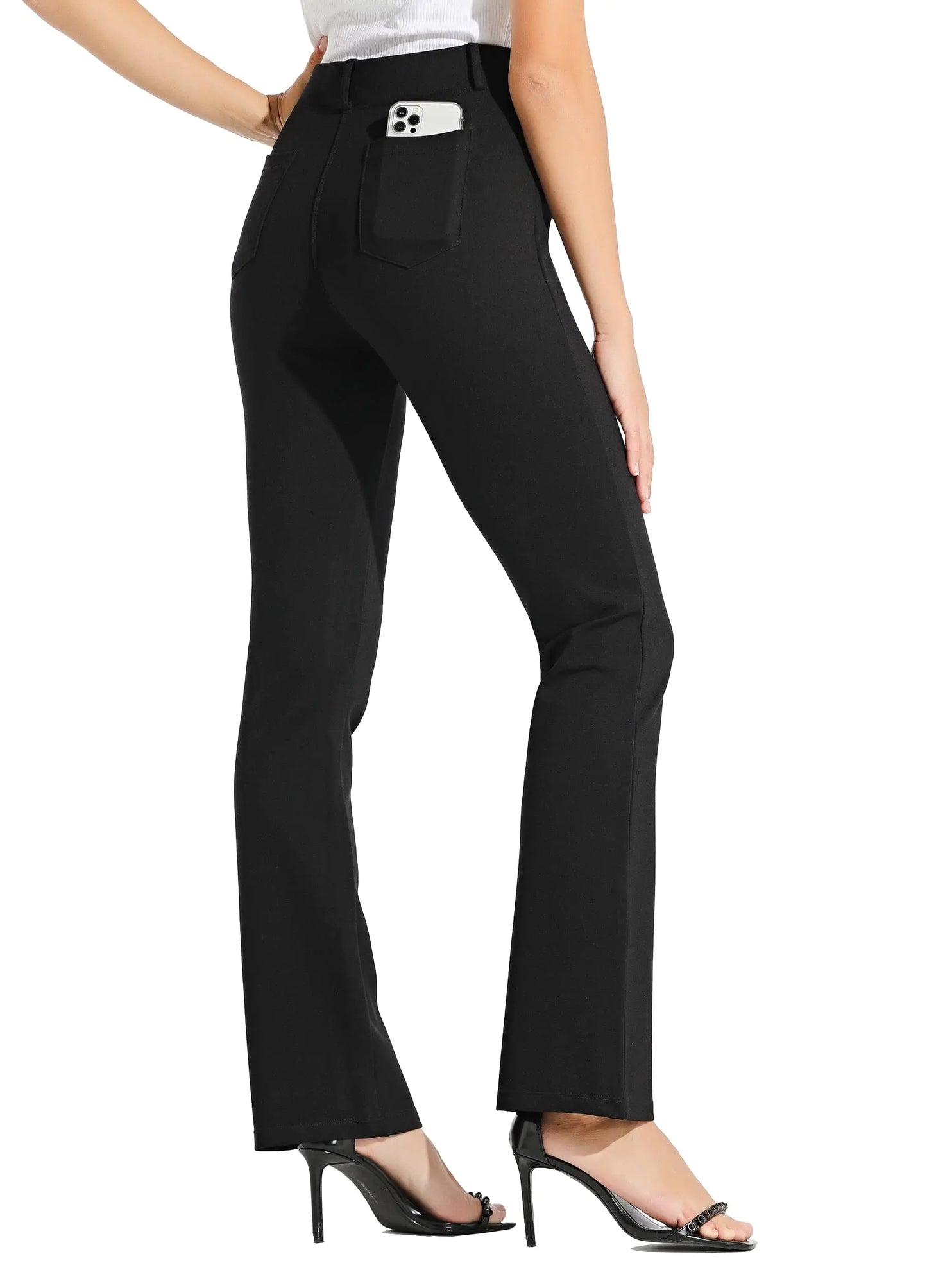 Women's Yoga Dress Pants Bootcut – Stretch Office Slacks with Belt Loops and Pockets