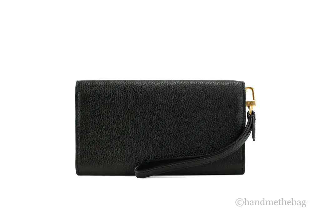 Tory Burch Britten Black Pebbled Leather Flap Envelope Wristlet Wallet