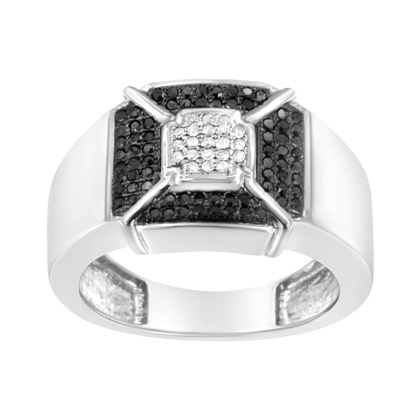 Sterling Silver Composite Enhanced Black and White Diamond Men's Band Ring