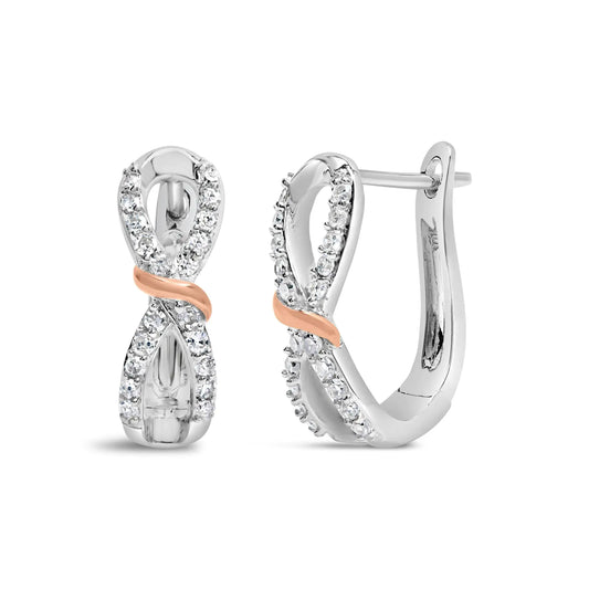 10K White and Rose Gold Diamond Infinite and Ribbon Hoop Earrings