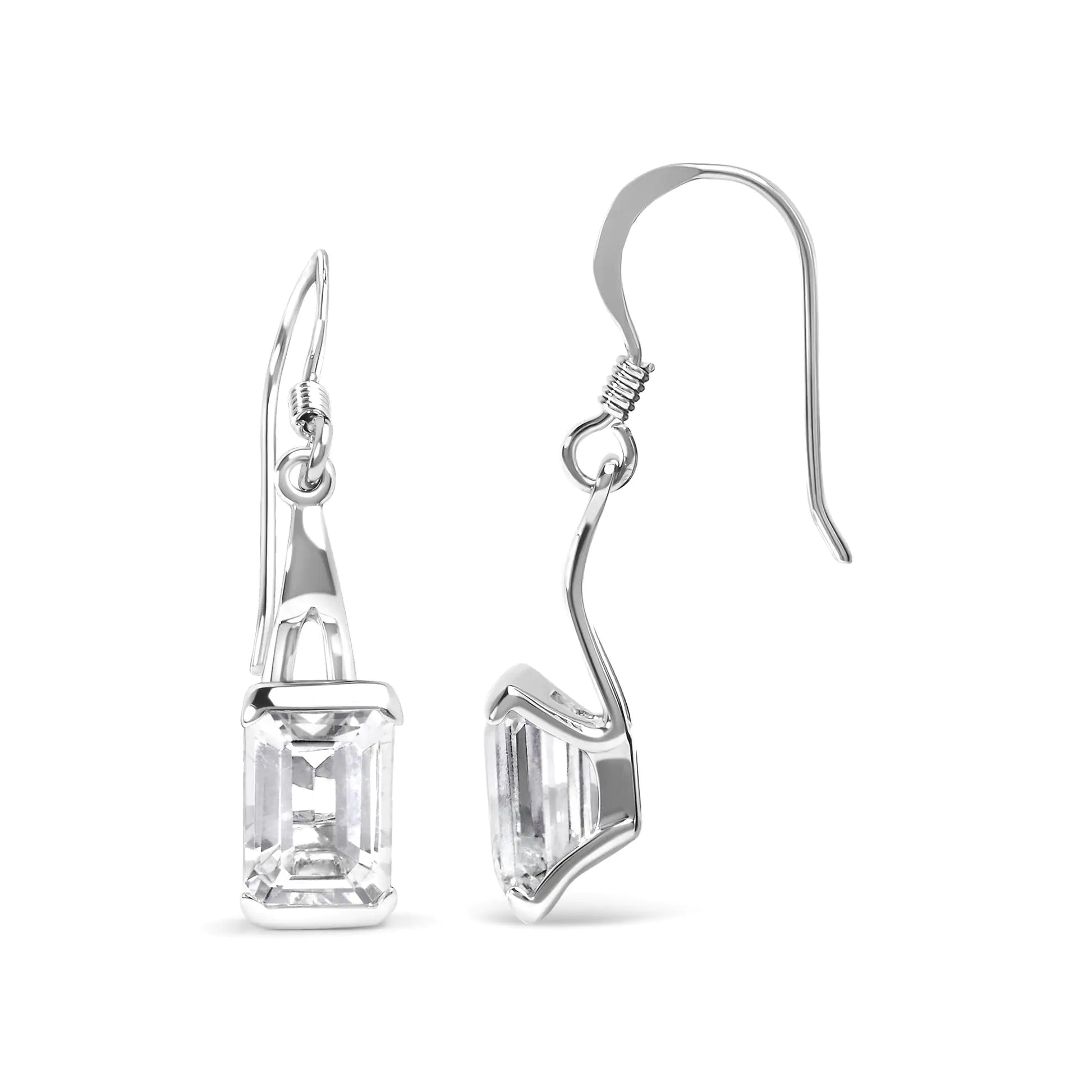 Sterling Silver Emerald Cut White Topaz Solitaire Dangle Earring - AAA Quality