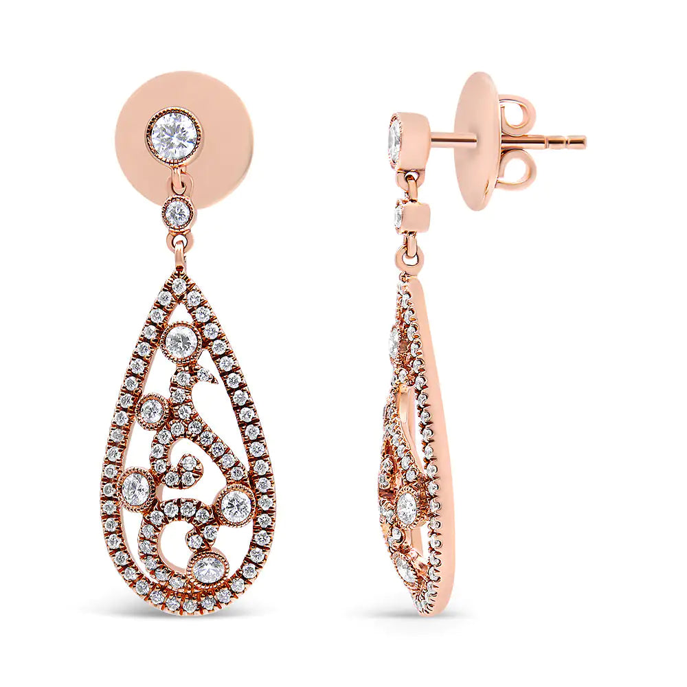 18K Rose Gold 1 1/4 Cttw Diamond Teardrop Shaped Drop and Dangle ScrewBring sparkle to your ear with these diamond drop earrings. Crafted from vibrant 18K rose gold, each teardrop-shaped dangle shimmers with an intricate diamond studde18K Rose Gold 1 14 Cttw Diamond Teardrop Shaped Drop18K Rose Gold 1 14 Cttw Diamond Teardrop Shaped Drop