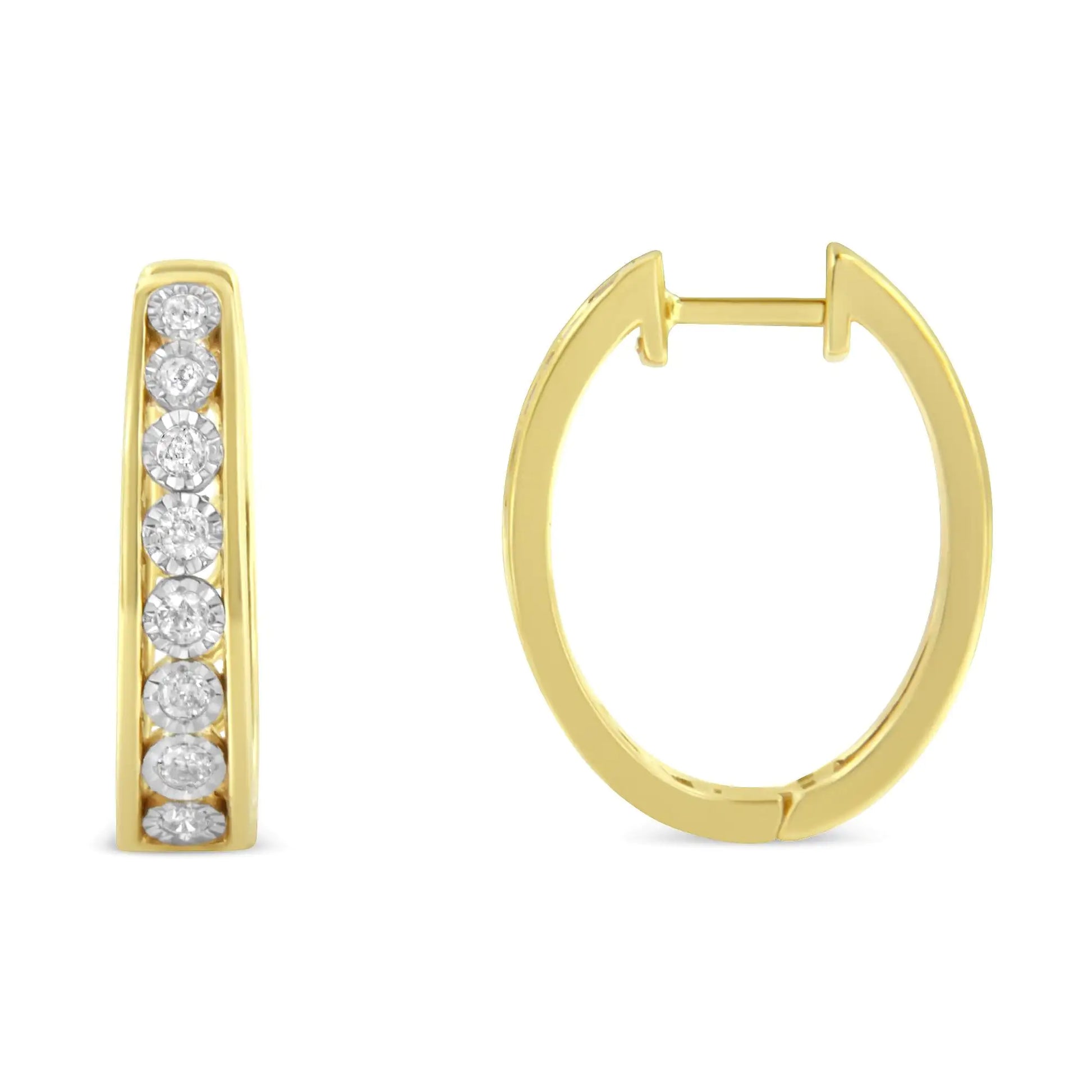 10KT Yellow and White Gold Diamond Hoop Earring (1/2 cttw, J-K Color, Elegant Diamond Hoop Earrings – 10K Two-Tone Gold, Leverback ClosuresAdd sparkle to your style with these elegant diamond hoop earrings. Crafted in 10K two-tone gold10KT Yellow10KT Yellow