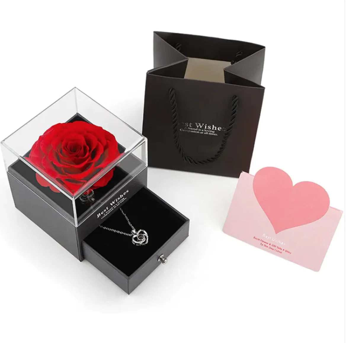 Acrylic Preserved Rose Jewelry Gift Box – Elegant Display for Jewelry Present your jewelry in a stunning and elegant way with the Acrylic Preserved Rose Jewelry Gift Box. Featuring a preserved rose at its center, this beautiful box comAcrylic Preserved Rose Jewelry Gift Box – Elegant DisplayJewelry BoxAcrylic Preserved Rose Jewelry Gift Box – Elegant Display