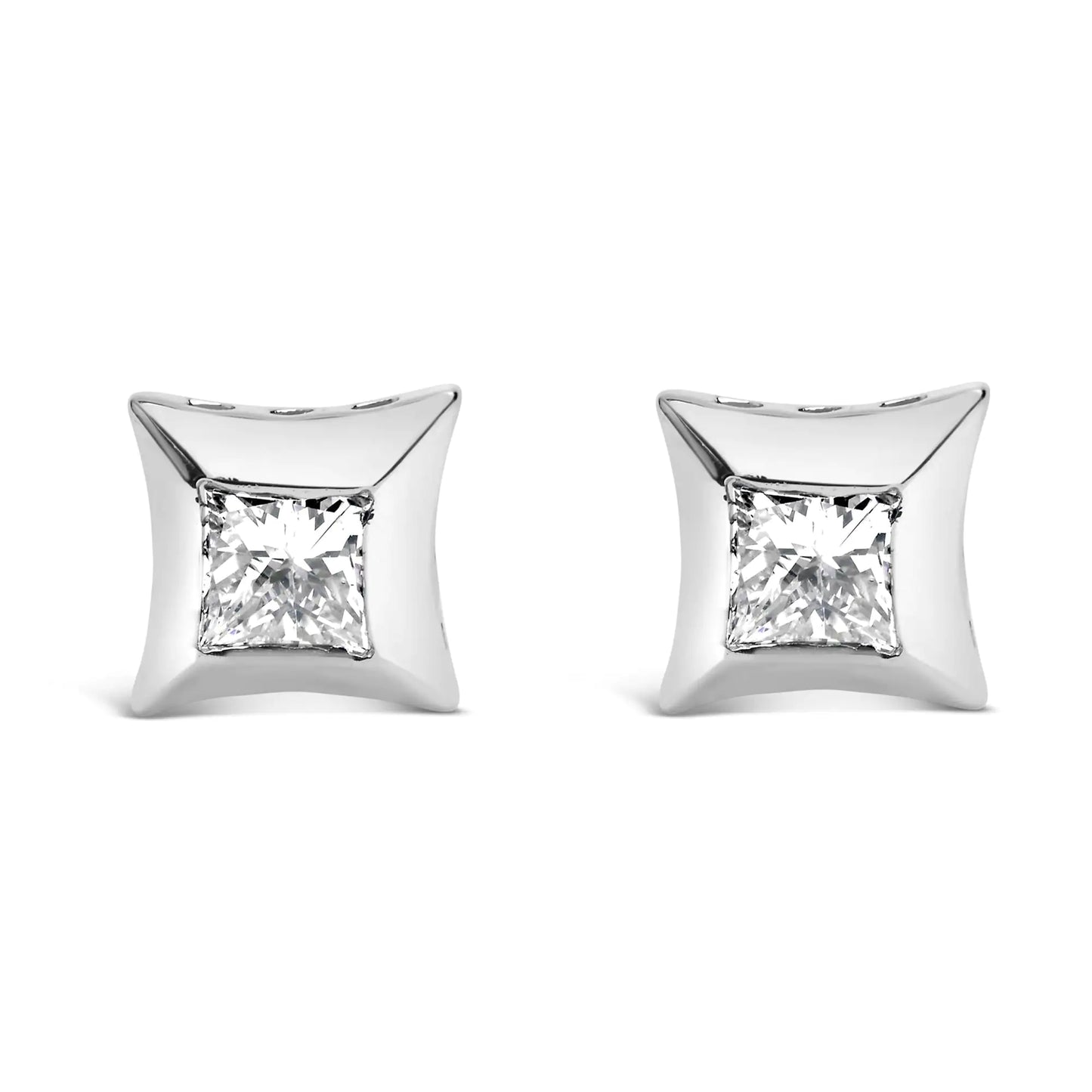 10K white gold princess-cut diamond stud earrings, 1/2 cttw, H-I color, SI2-I1 clarity.