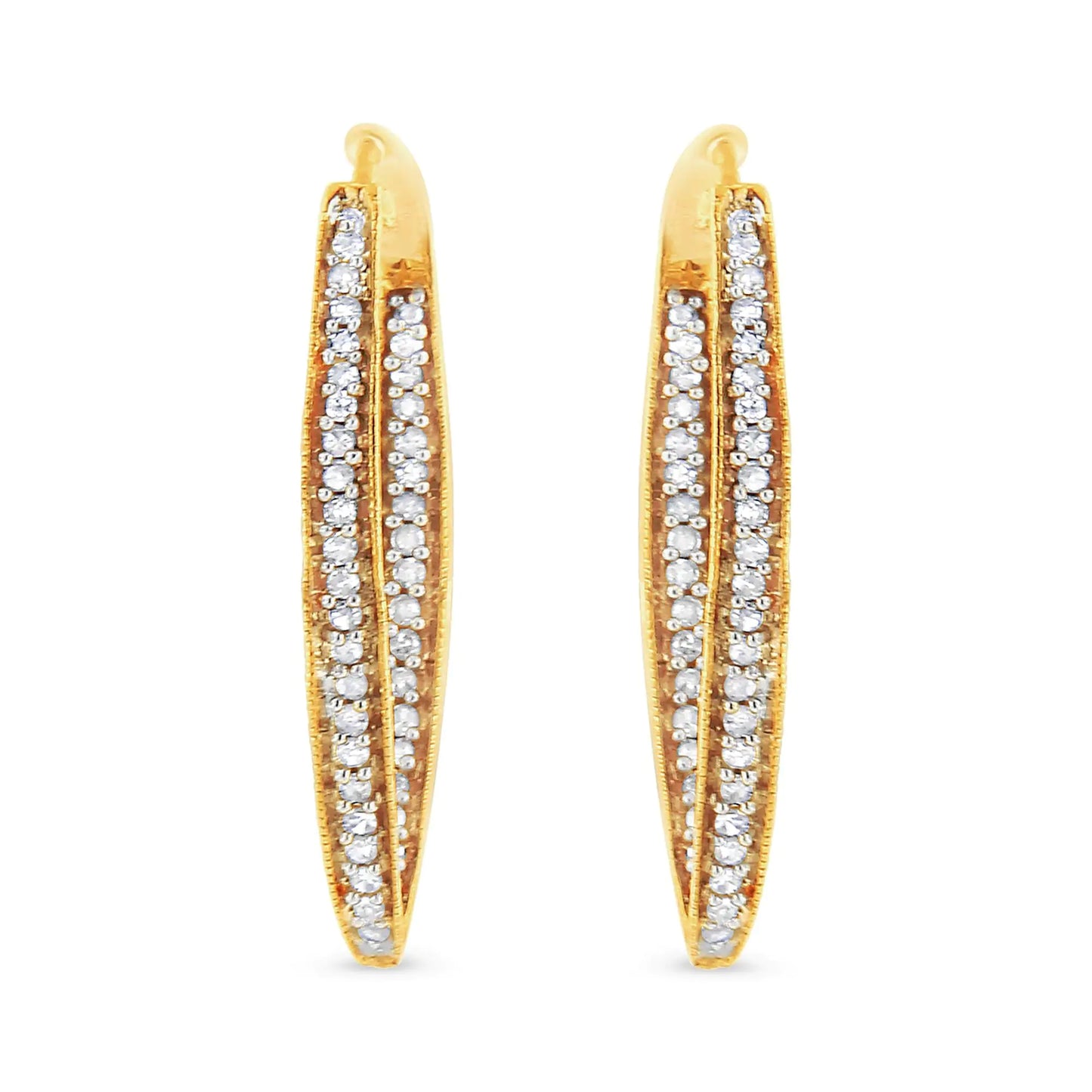 14K Yellow Gold 1/2 Cttw Diamond Inside Out Hoop Earrings for Women (IDazzle with these glamorous 14k yellow gold inside-out hoop earrings, featuring 1/2 ct of round-cut diamonds. Prong-set diamonds line the inner and outer curves of t14K Yellow Gold 12 Cttw Diamond Inside14K Yellow Gold 12 Cttw Diamond Inside