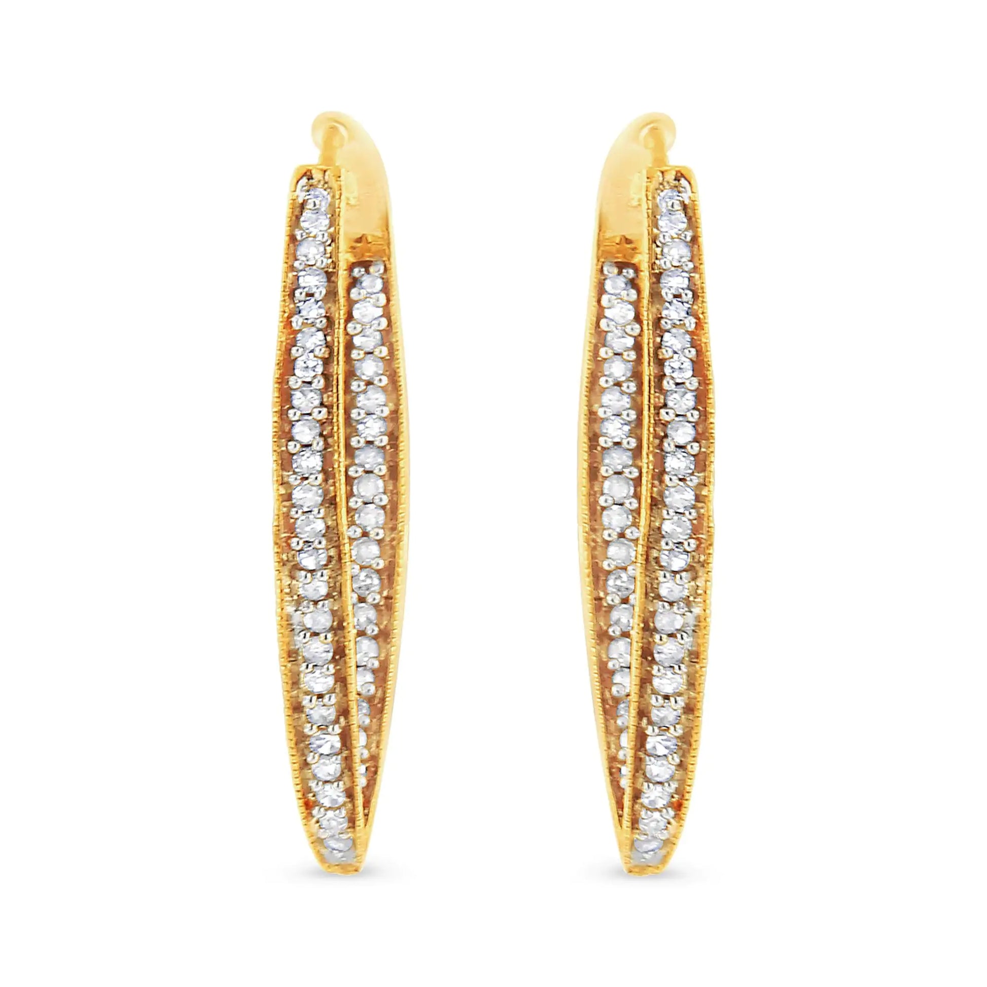 14K Yellow Gold 1/2 Cttw Diamond Inside Out Hoop Earrings for Women (IDazzle with these glamorous 14k yellow gold inside-out hoop earrings, featuring 1/2 ct of round-cut diamonds. Prong-set diamonds line the inner and outer curves of t14K Yellow Gold 12 Cttw Diamond Inside14K Yellow Gold 12 Cttw Diamond Inside