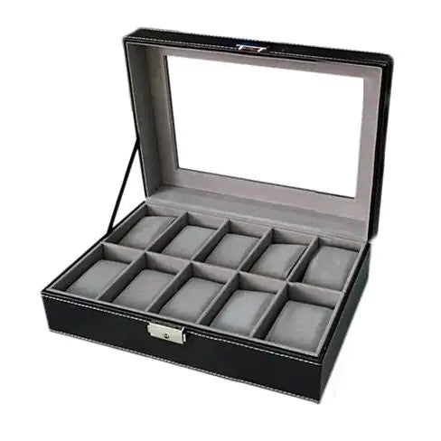 WATCH VALET Glass Top Watch Box for 6 or 10 Watches – Perfect for Watch Collection Storage