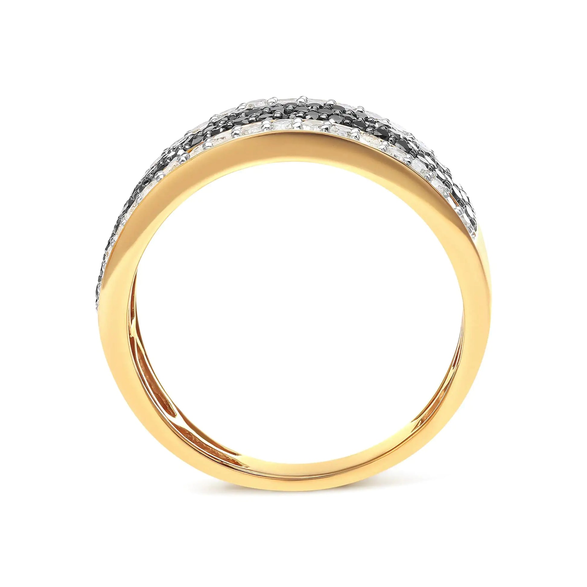 14K Yellow Gold Plated .925 Sterling Silver 1 1/4 Cttw White and BlackIntroducing a masterpiece of elegance and masculinity, this exquisite 14K Yellow Gold Plated .925 Sterling Silver Band is a true embodiment of luxury. Crafted with m14K Yellow Gold Plated14K Yellow Gold Plated