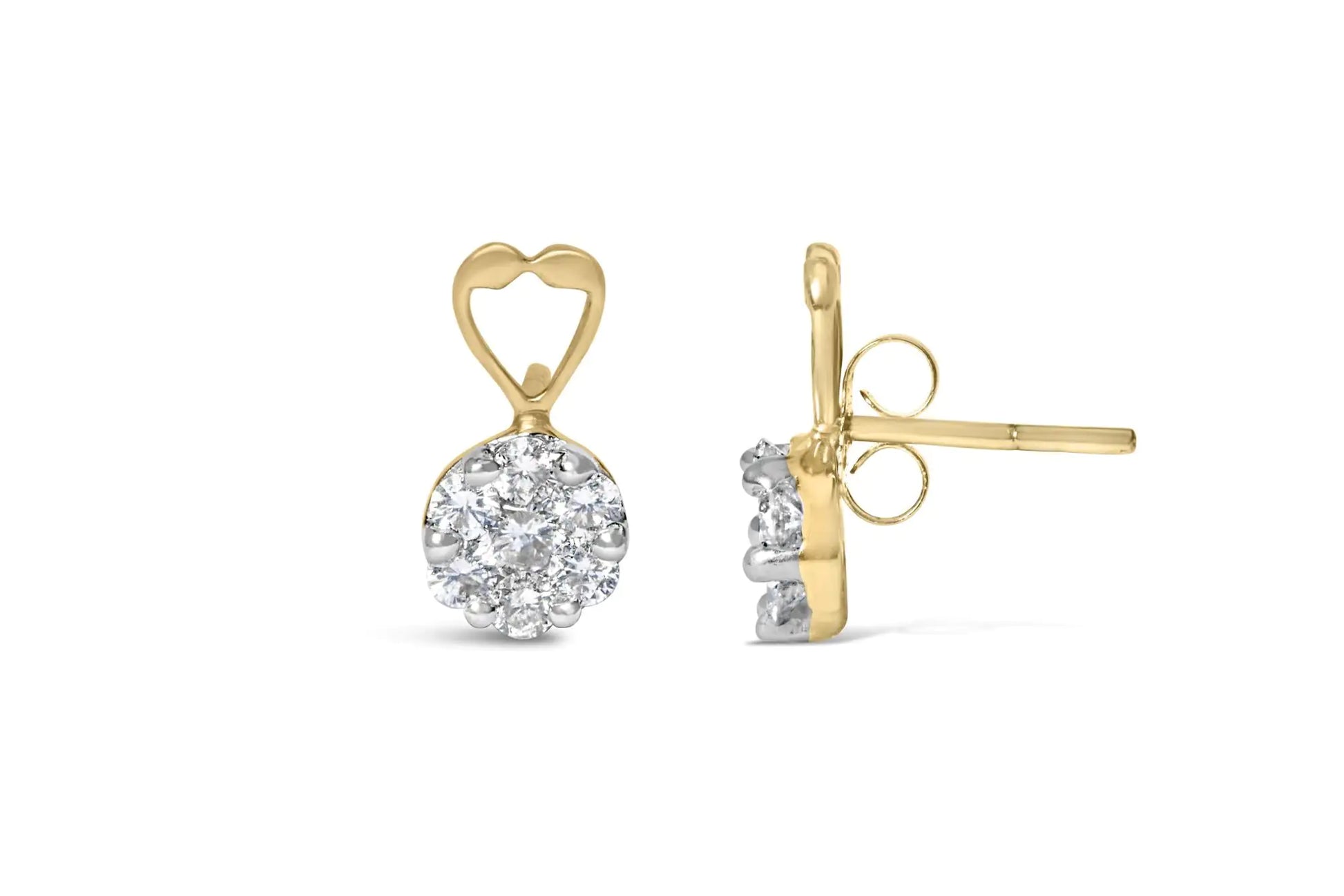 14K Yellow Gold 1ct. TDW Round-cut Diamond Earrings (I-J,SI2-I1)Every piece of jewelry has a little story behind it and define yours with these exquisite earrings. Created with 14 karats yellow gold, the earrings feature heart ac14K Yellow Gold 1ct14K Yellow Gold 1ct