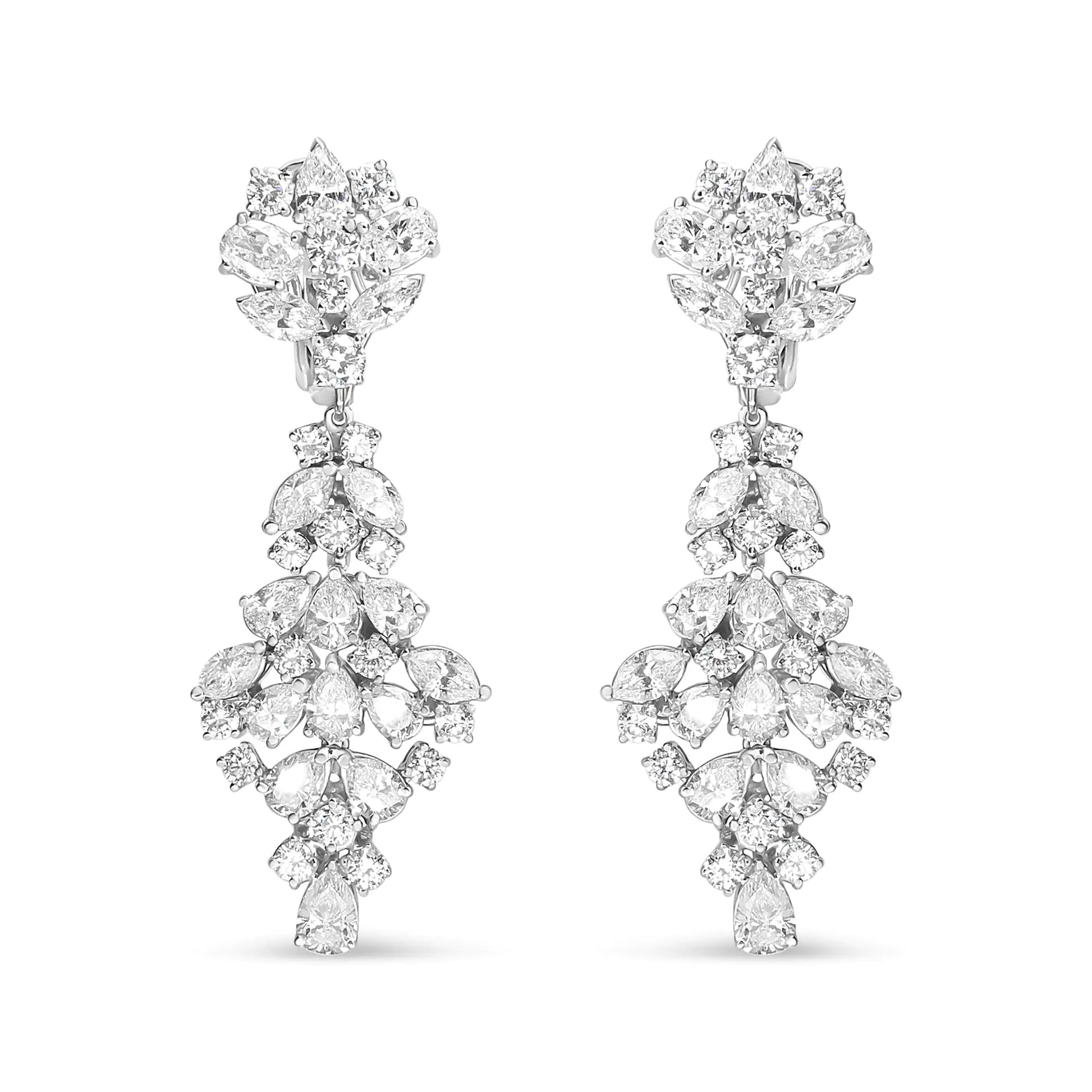 18K White Gold 9 1/2 Cttw Diamond Cluster Drop Dangle Clip-On EarringsBrimming with the vivacious sparkle of natural, white diamonds, these dazzling drop earrings for her feature marquise, oval, pear, and round shaped diamonds in a pro18K White Gold 9 12 Cttw Diamond Cluster Drop Dangle Clip-Earrings18K White Gold 9 12 Cttw Diamond Cluster Drop Dangle Clip-