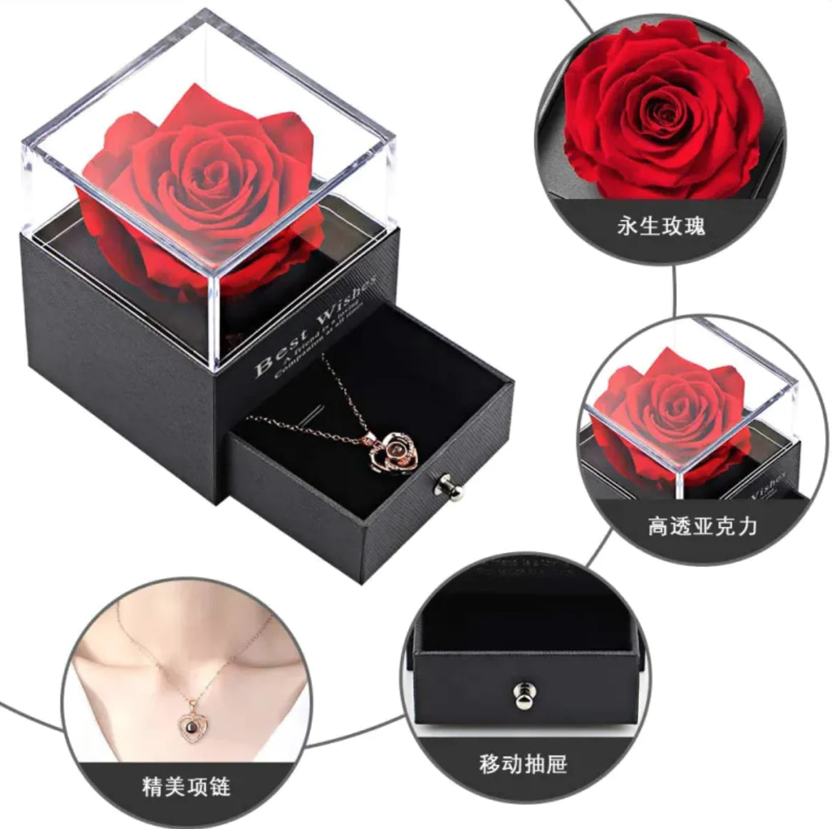 Acrylic Preserved Rose Jewelry Gift Box – Elegant Display for Jewelry Present your jewelry in a stunning and elegant way with the Acrylic Preserved Rose Jewelry Gift Box. Featuring a preserved rose at its center, this beautiful box comAcrylic Preserved Rose Jewelry Gift Box – Elegant DisplayJewelry BoxAcrylic Preserved Rose Jewelry Gift Box – Elegant Display